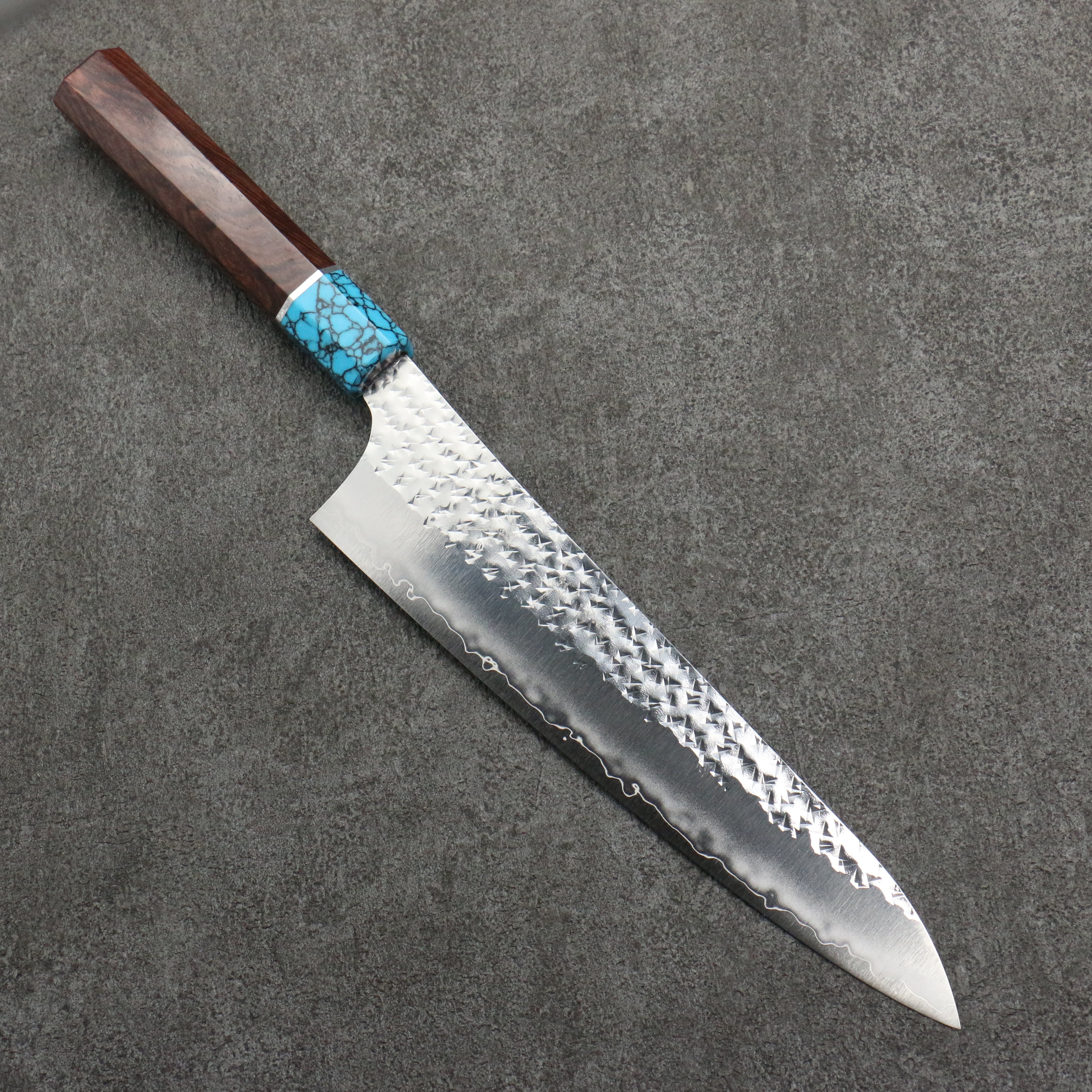Yu Kurosaki Senko Ryu SG2 Hammered Gyuto 210mm Rosewood (Ferrule: Blue Turquoise) Handle - Seisuke Knife