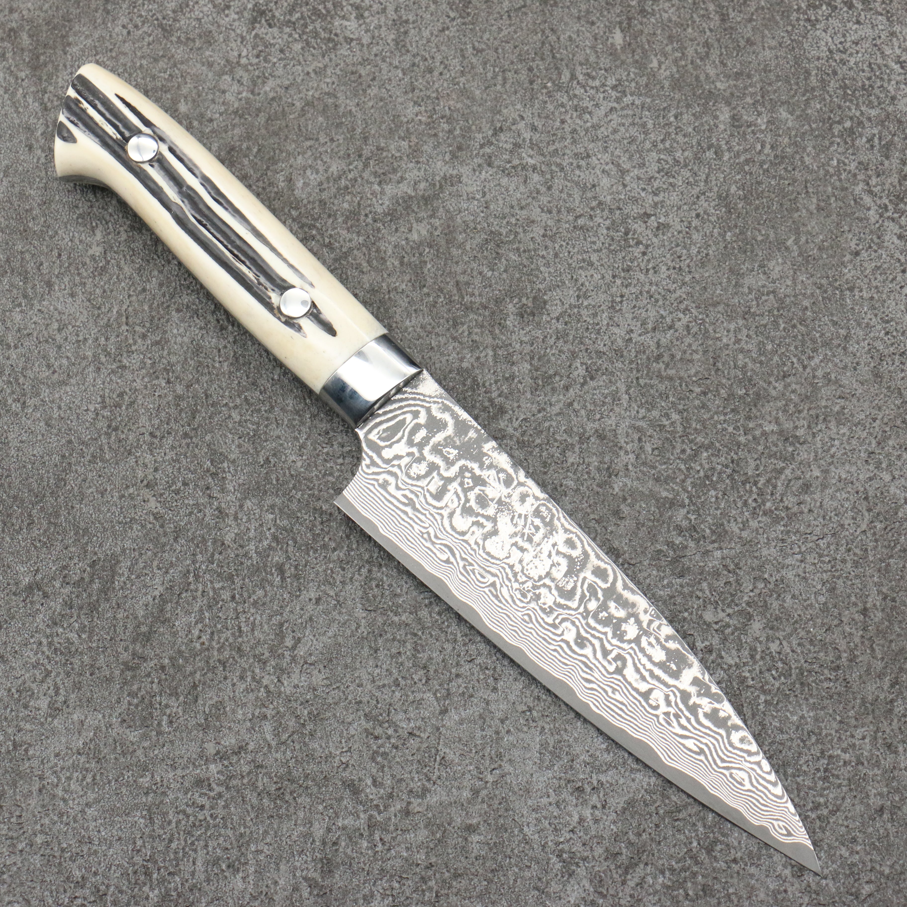 Takeshi Saji SG2 Black Damascus Petty-Utility 130mm White Deer Horn Handle - Seisuke Knife