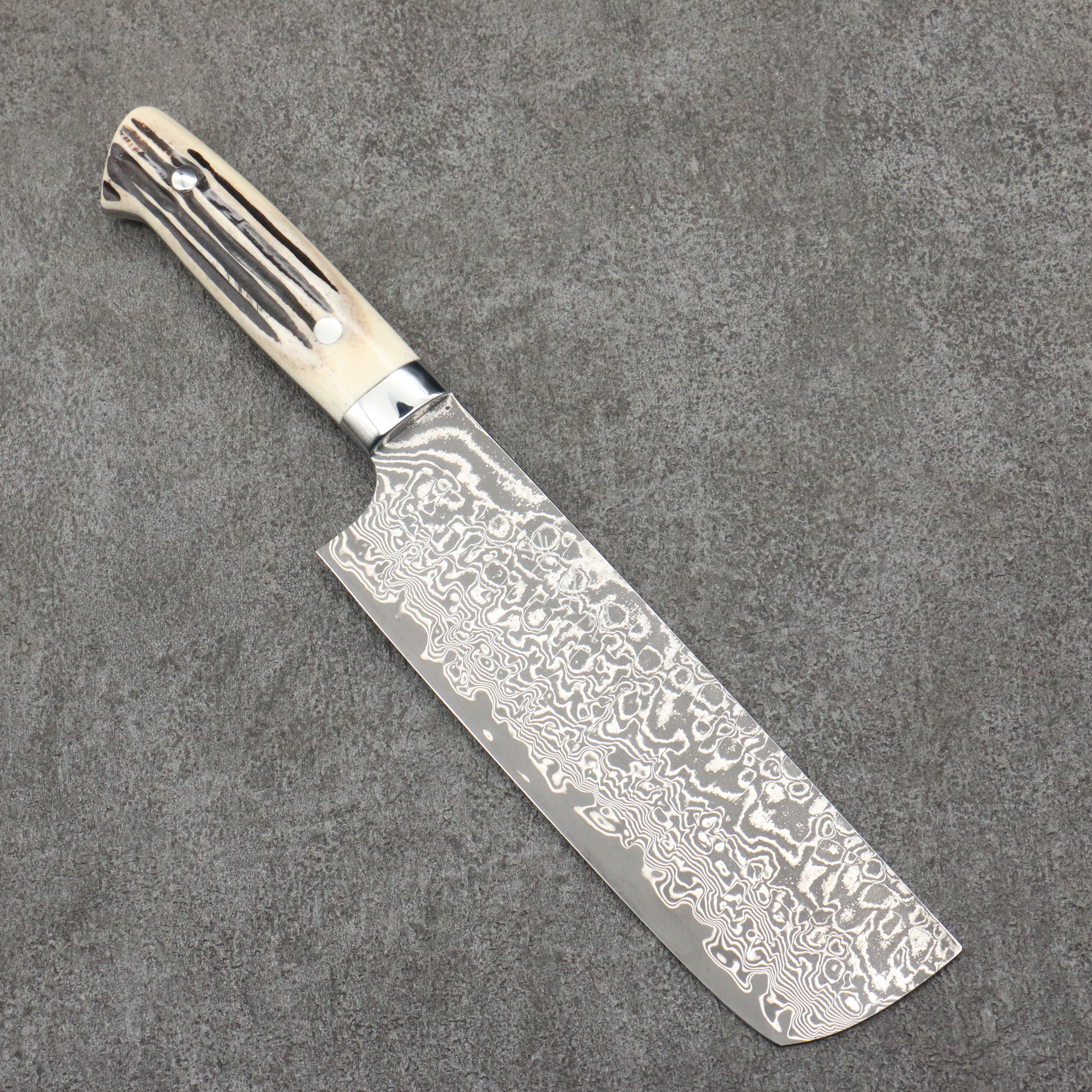 Takeshi Saji SG2 Black Damascus Nakiri 165mm White Deer Horn Handle - Seisuke Knife