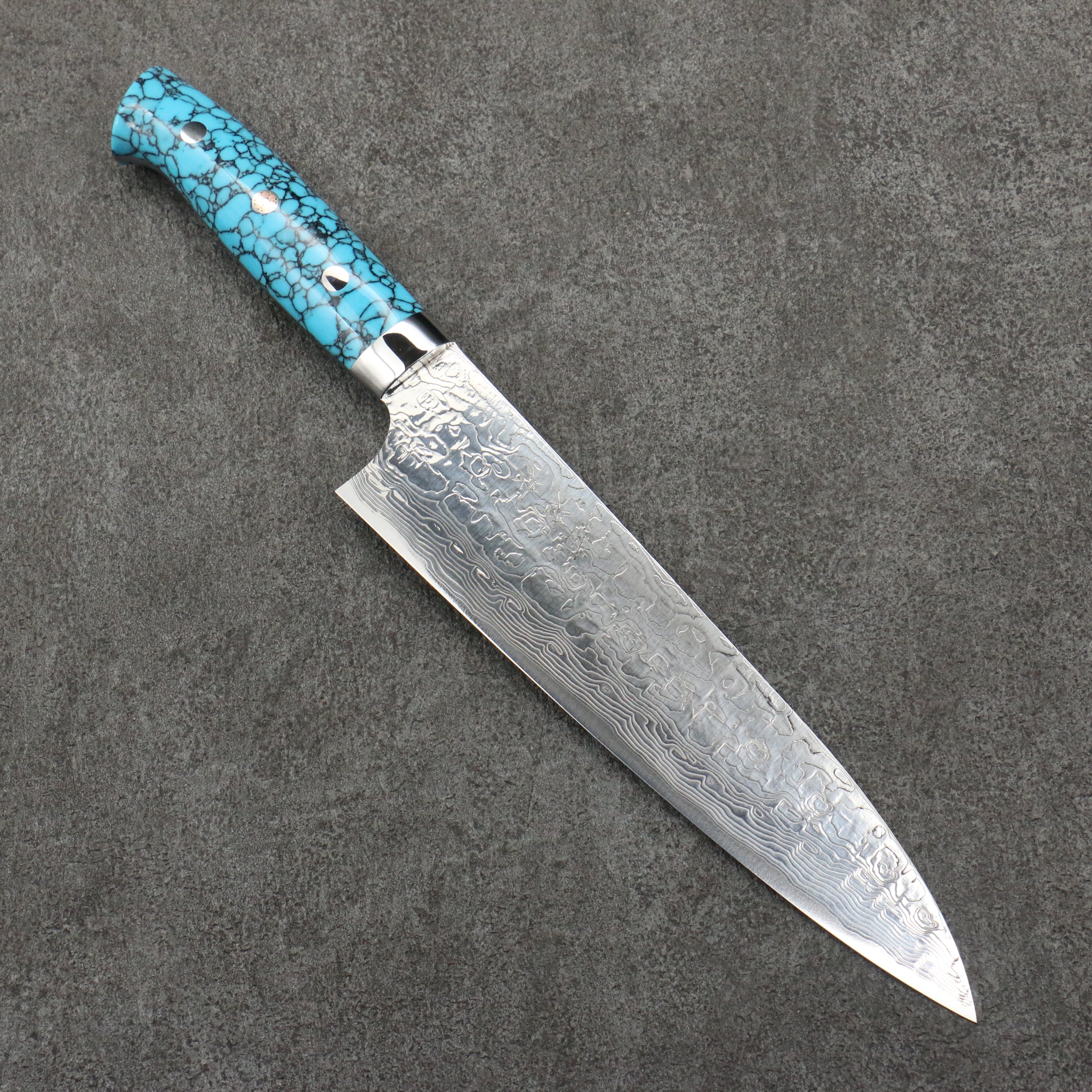Takeshi Saji SG2 Diamond Finish Damascus Gyuto 210mm Blue Turquoise Handle - Seisuke Knife