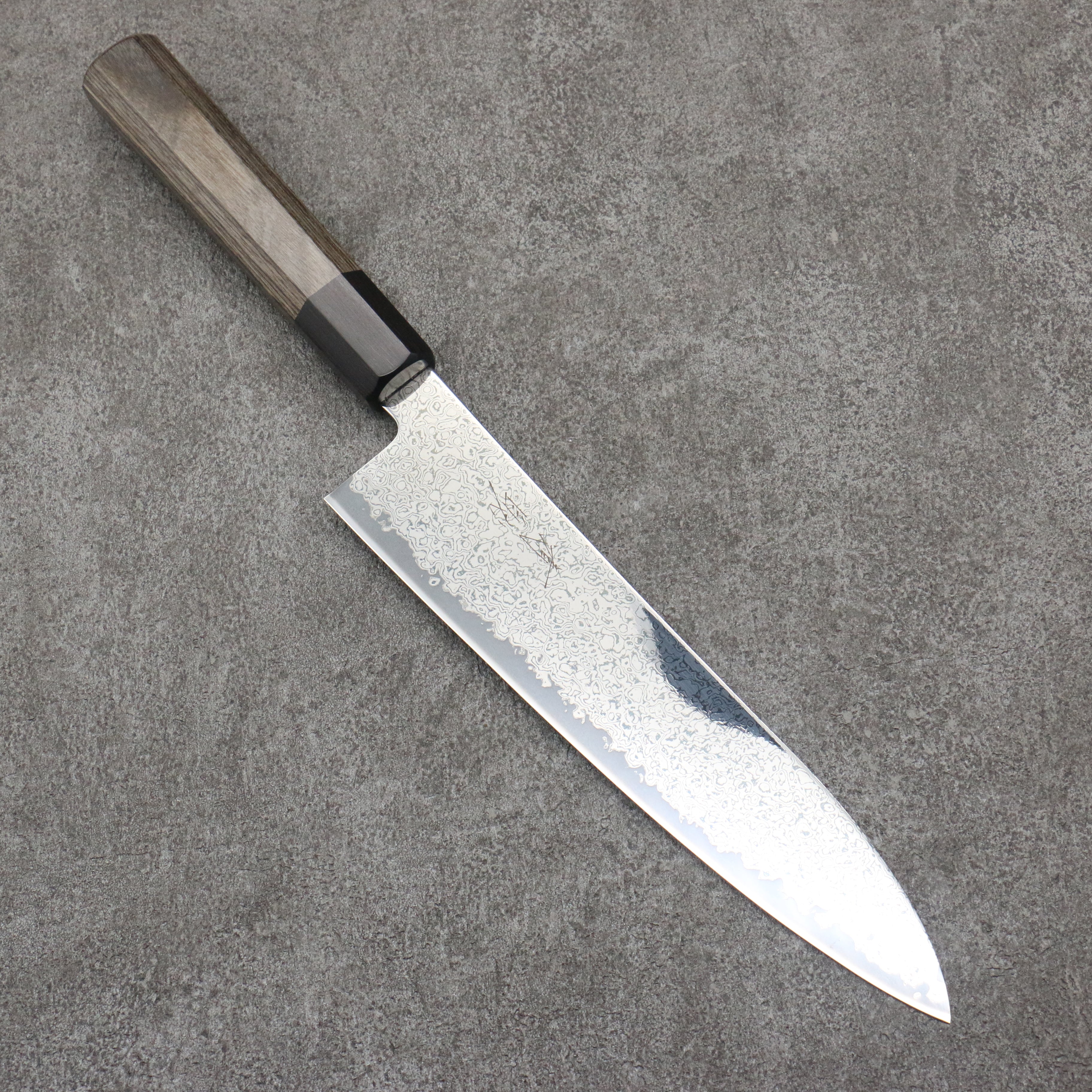 Seisuke VG10 Black Damascus Mirrored Finish Gyuto 210mm Gray Pakka wood Handle - Seisuke Knife