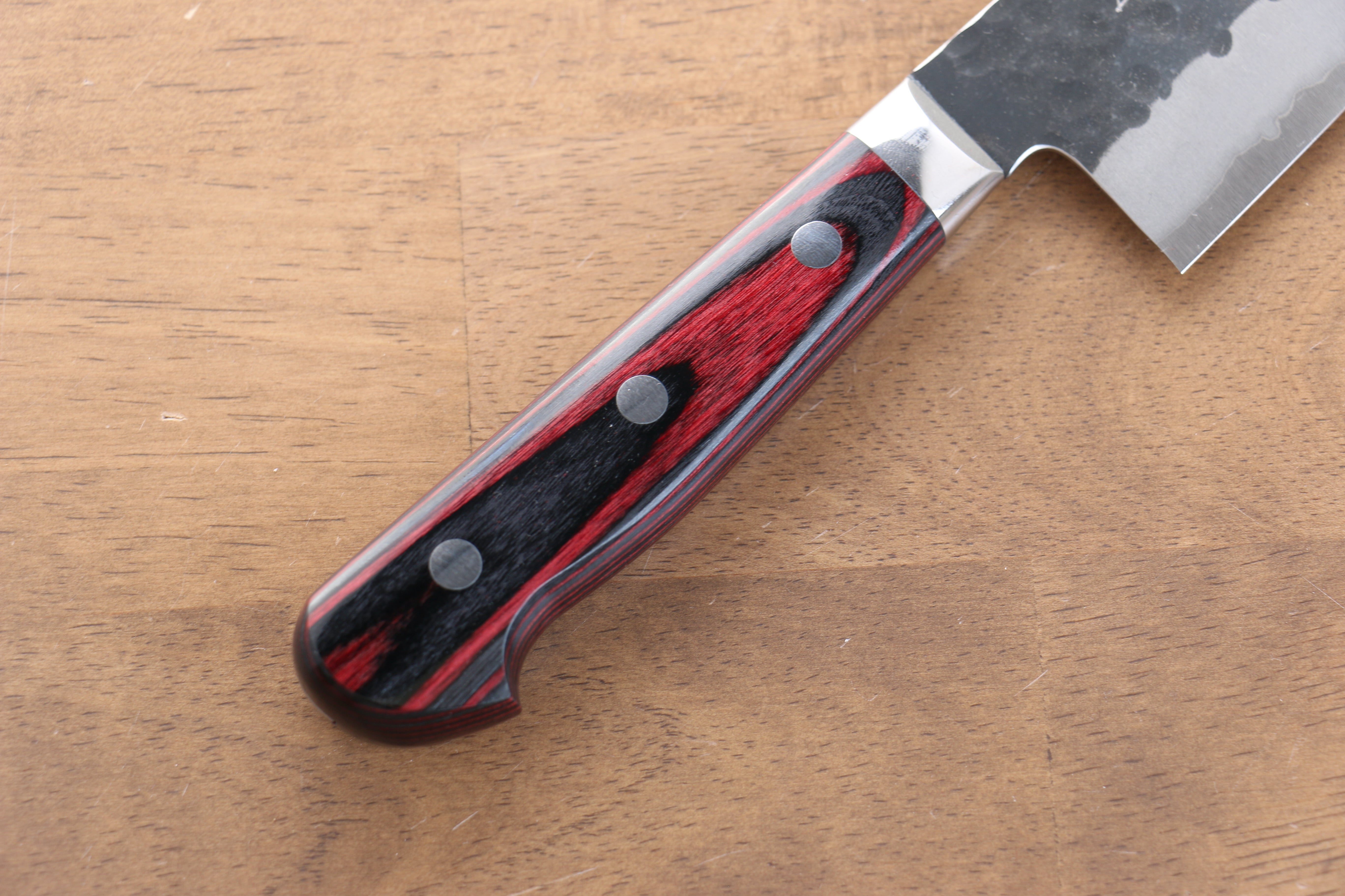 Yoshimi Kato Blue Super Kurouchi Hammered(Maru) Gyuto 210mm Red Pakka wood Handle - Seisuke Knife