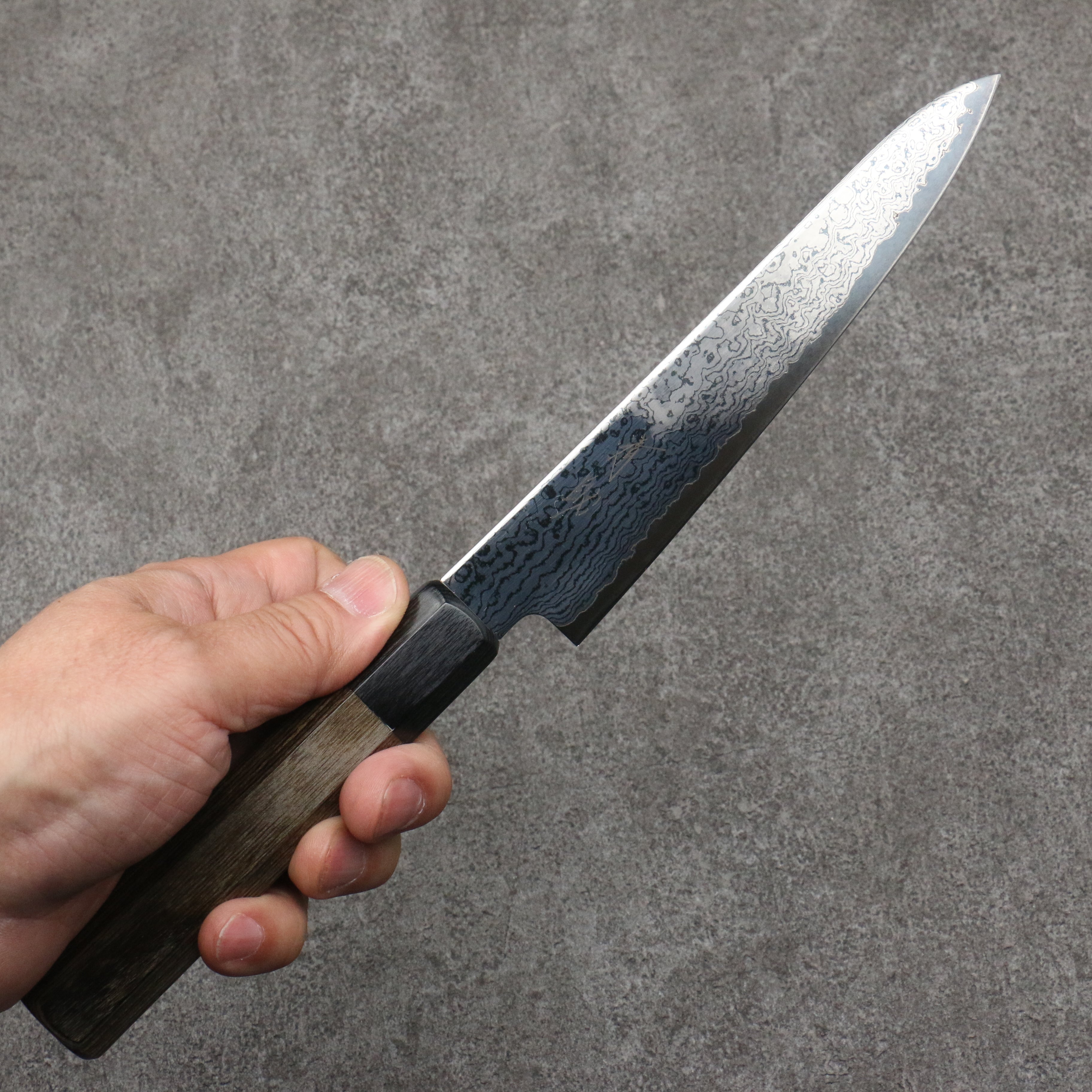 Seisuke VG10 Black Damascus Migaki Petty-Utility 150mm Gray Pakkawood Handle - Seisuke Knife