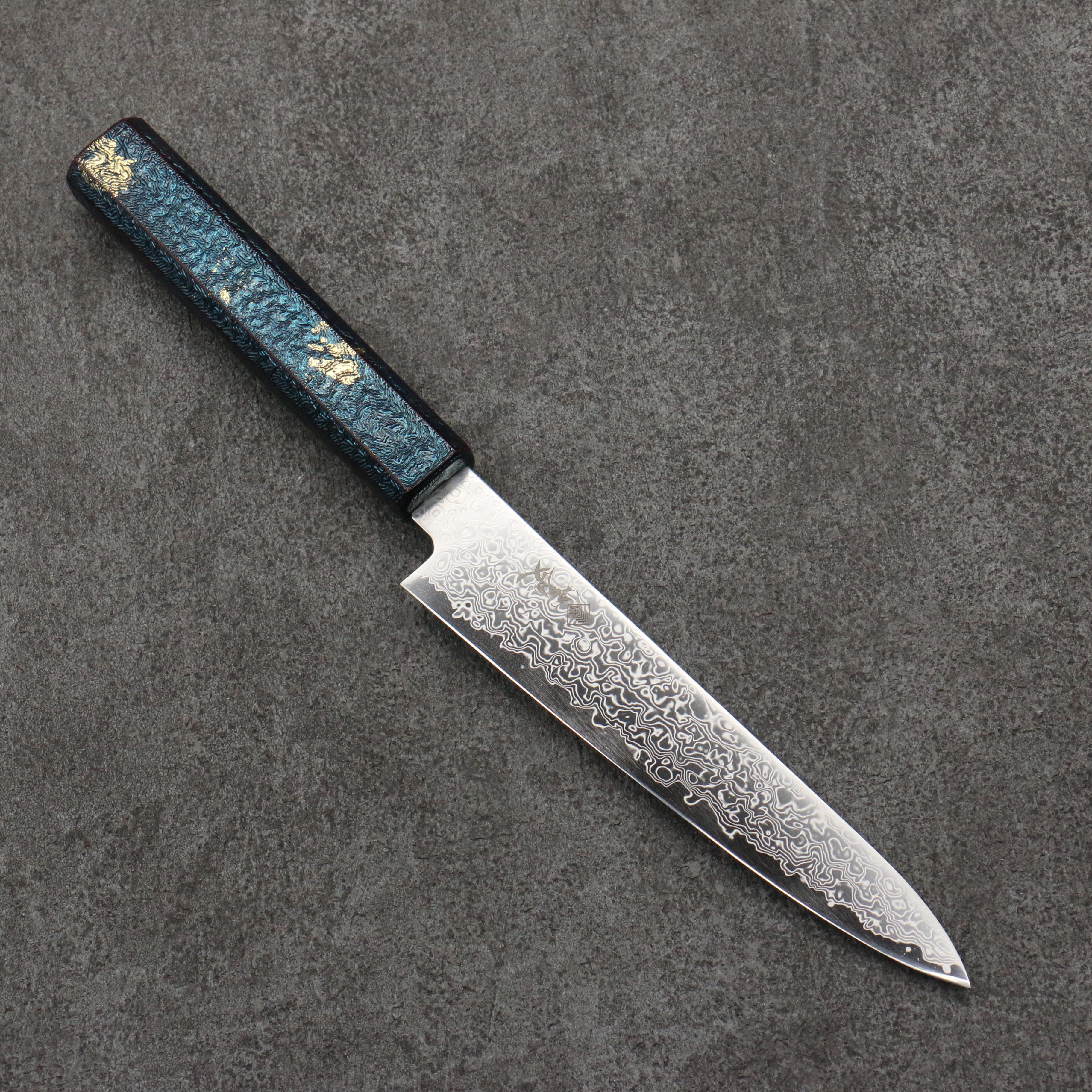 Kanjyo SG2 Damascus Petty-Utility 150mm Blue Lacquered Handle - Seisuke Knife