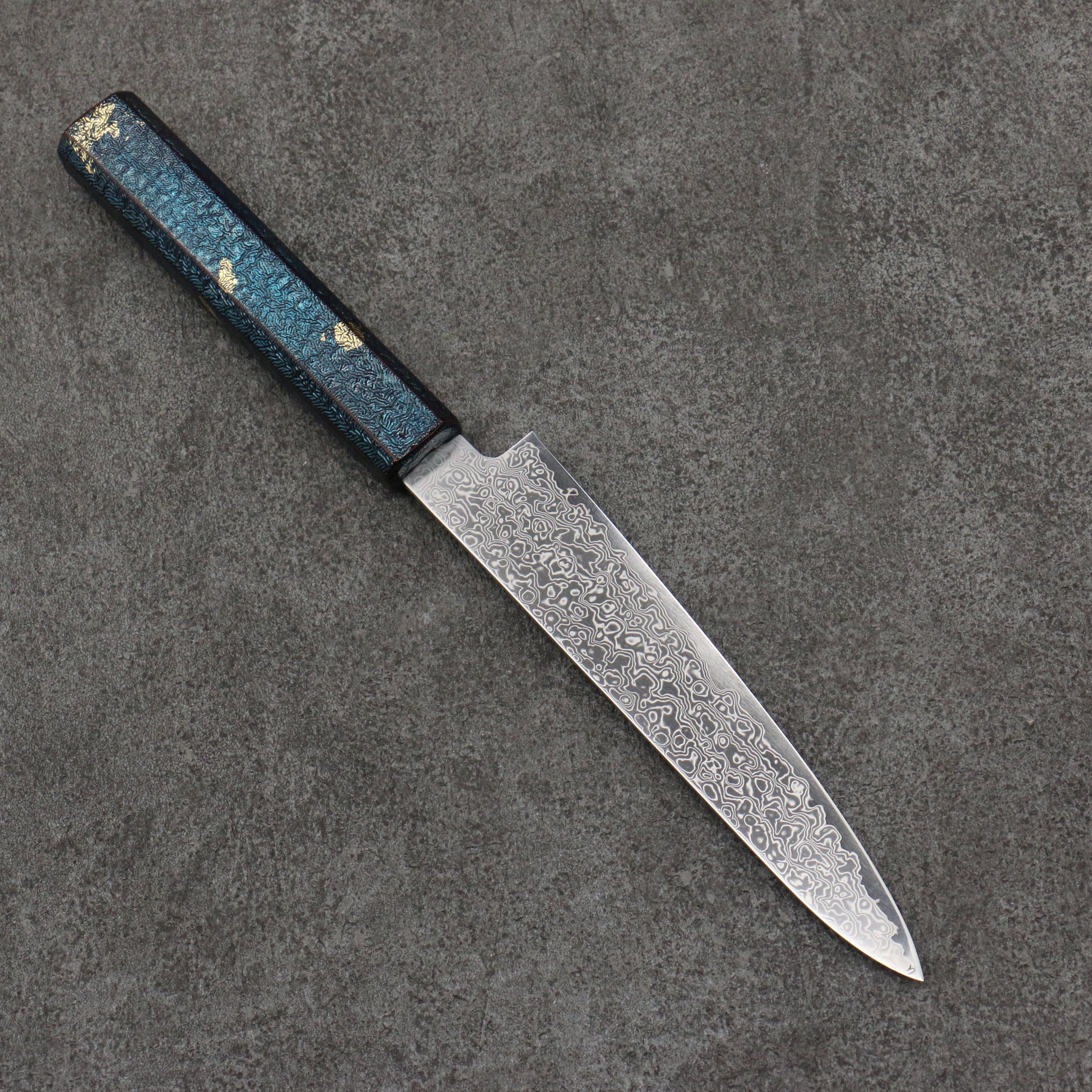 Kanjyo SG2 Damascus Petty-Utility 150mm Blue Lacquered Handle - Seisuke Knife