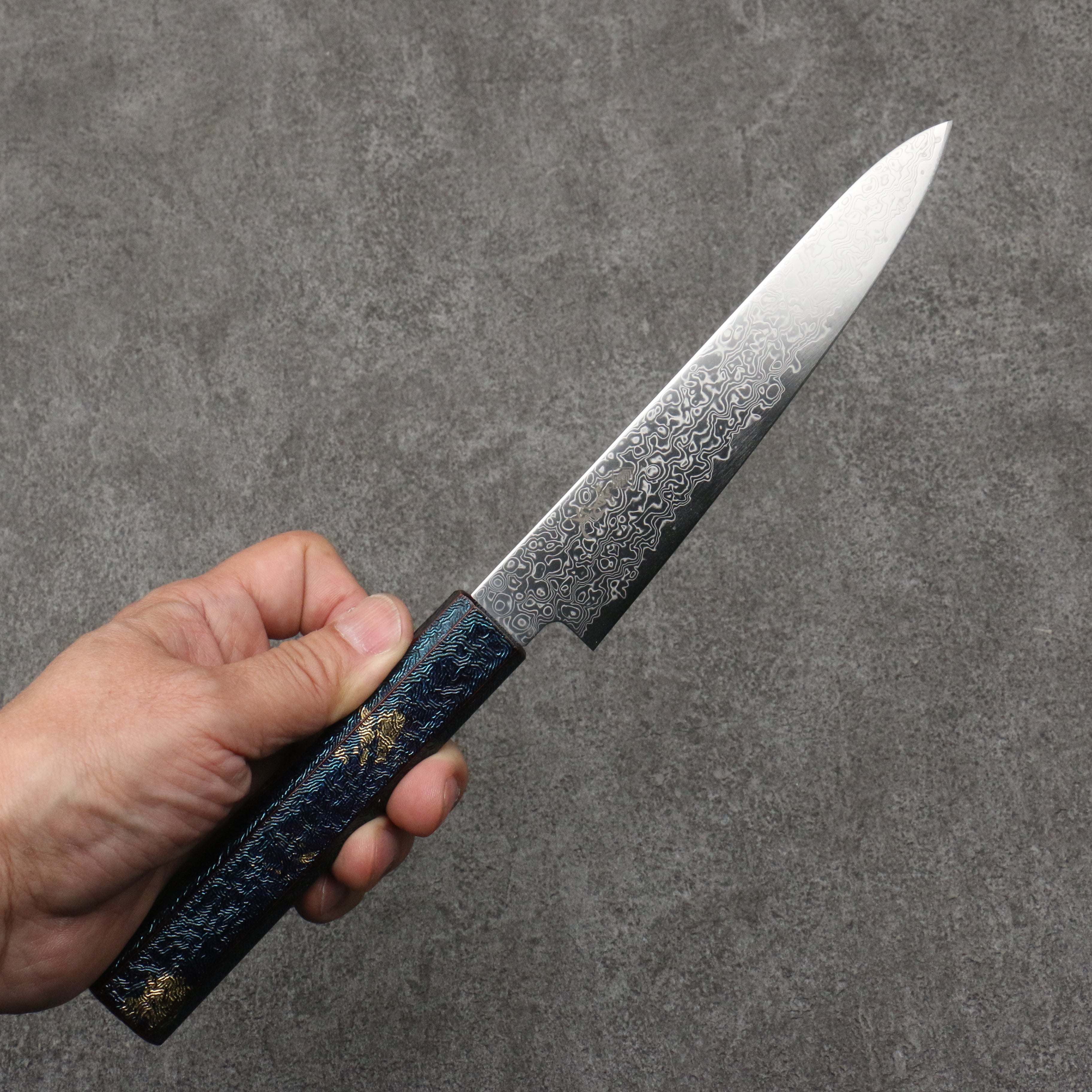 Kanjyo SG2 Damascus Petty-Utility 150mm Blue Lacquered Handle - Seisuke Knife