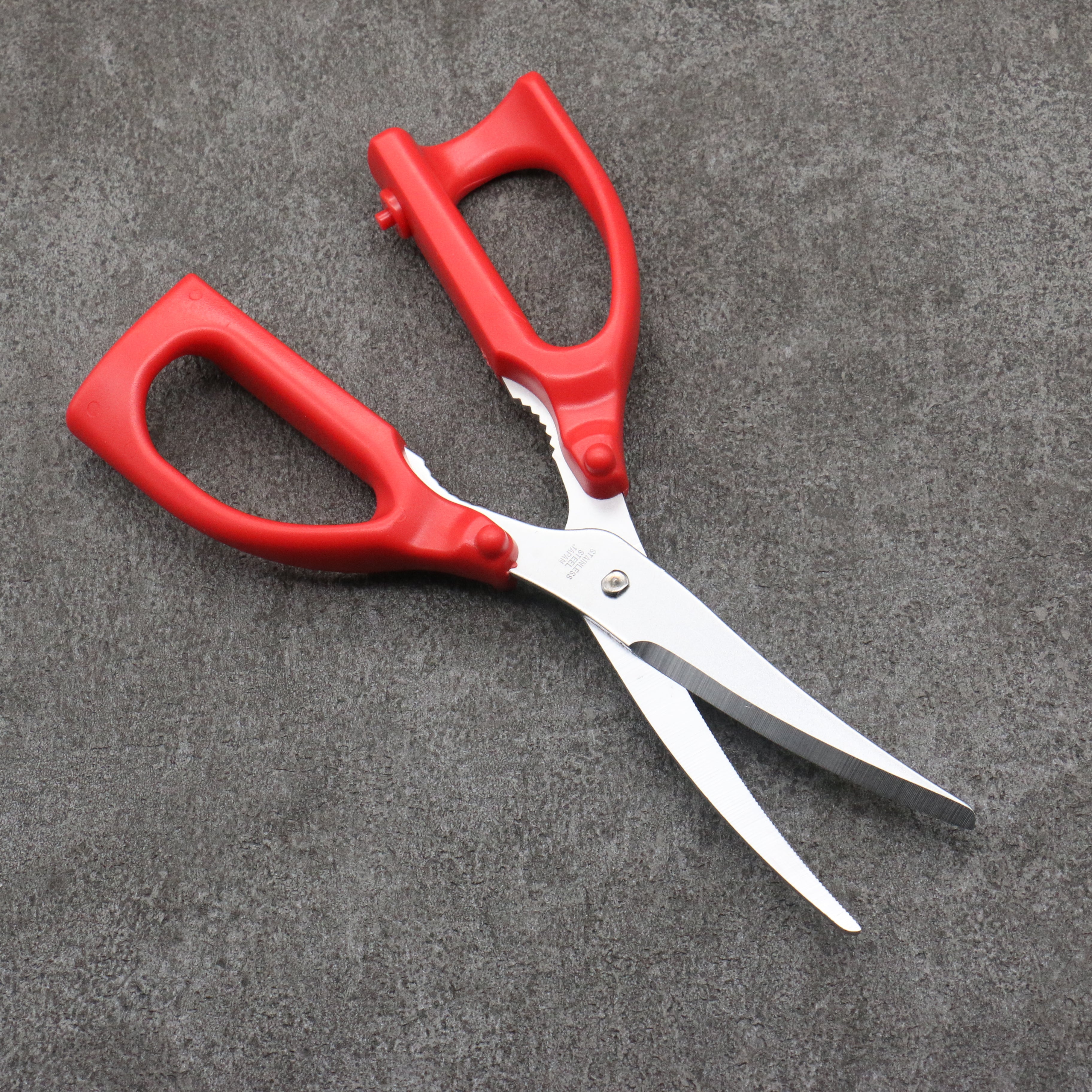 Seki No Hamono Stainless Steel Kitchen Scissors Gentle Grip Red Plastic Handle - Seisuke Knife