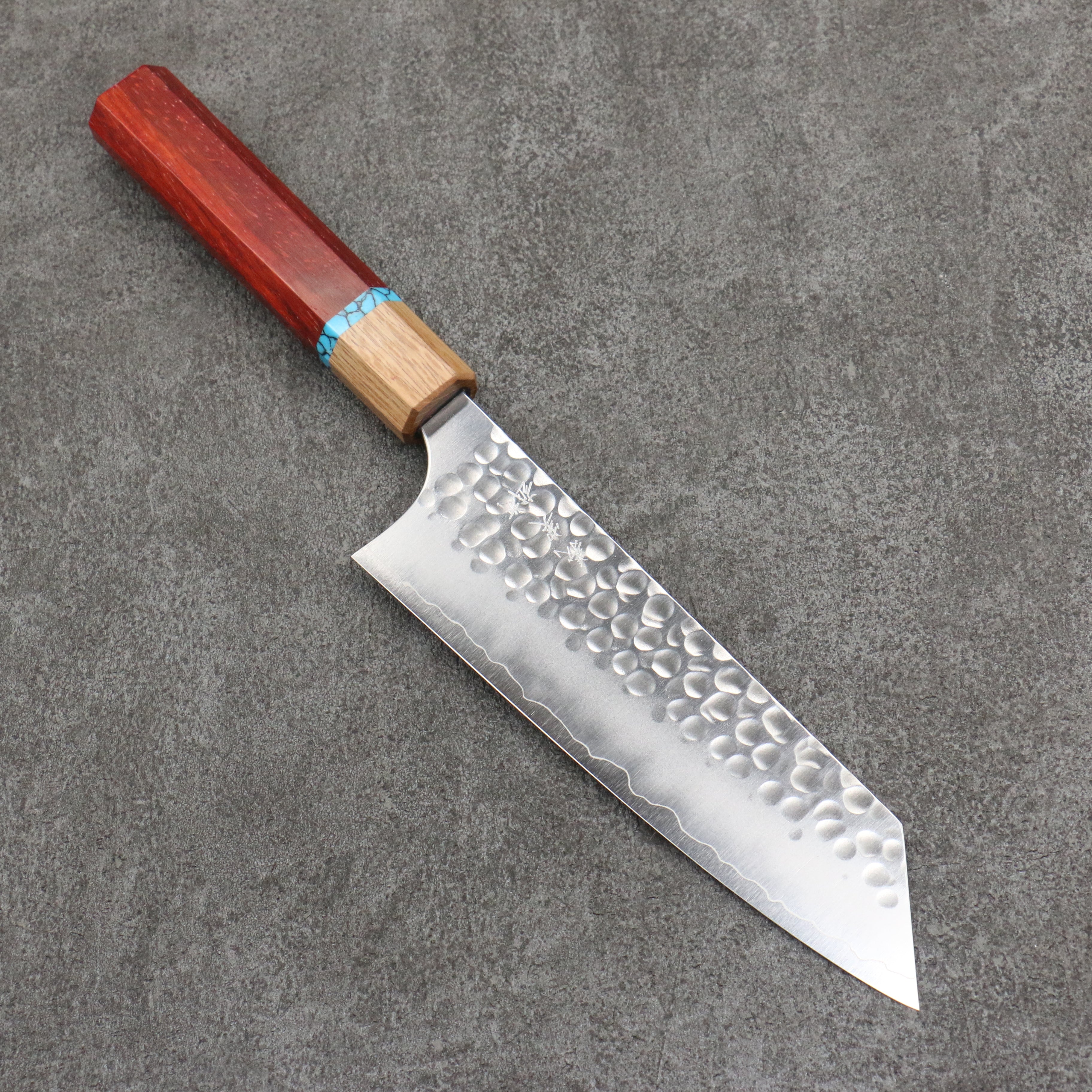 Yoshimi Kato Silver Steel No.3 Hammered(Maru) Migaki Finished Bunka 170mm Padoauk(Turquoise Ring) Handle - Seisuke Knife