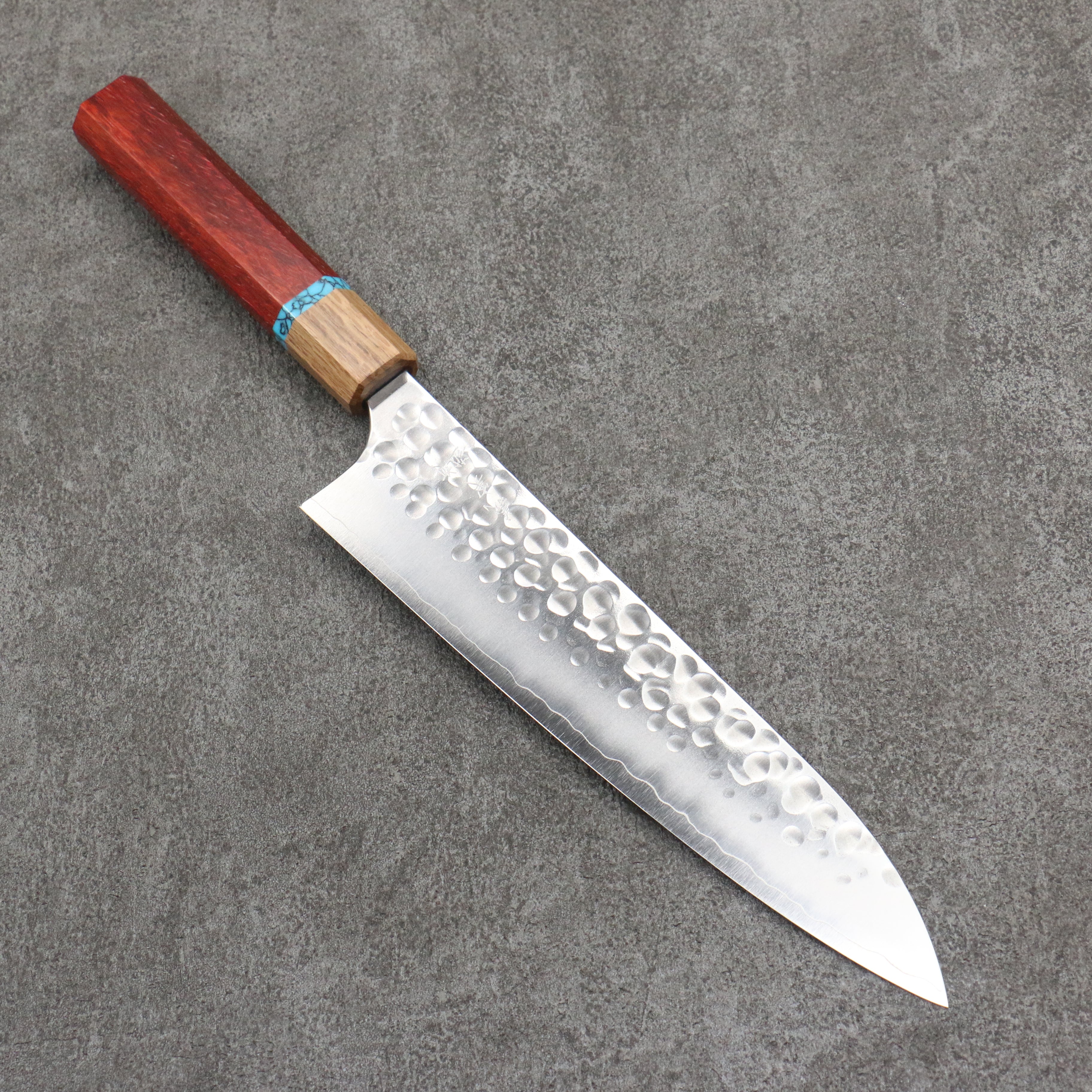 Yoshimi Kato Silver Steel No.3 Hammered(Maru) Migaki Finished Gyuto 210mm Padoauk(Turquoise Ring) Handle - Seisuke Knife
