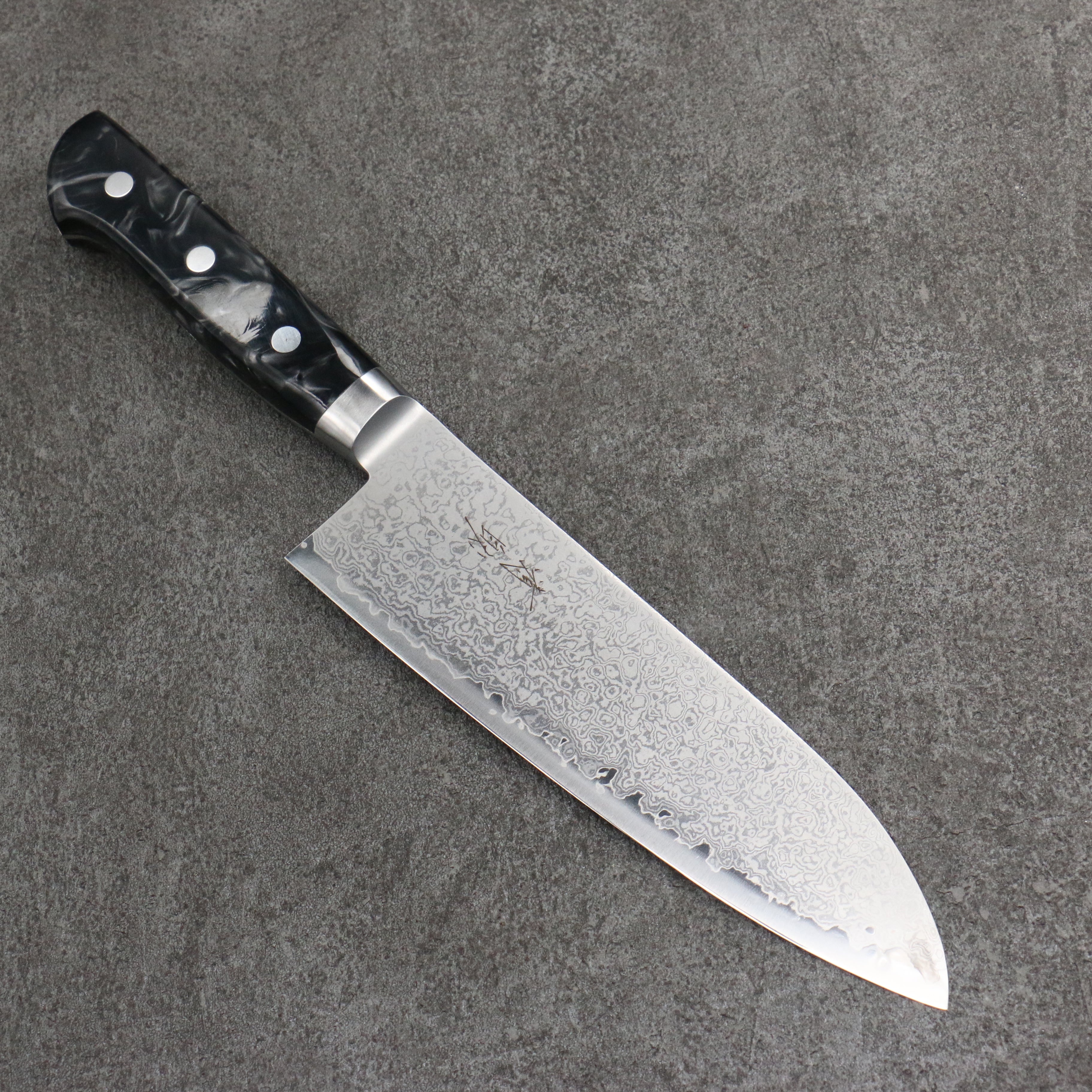 Seisuke VG5 Damascus Santoku 175mm Black Marbled Resin Handle - Seisuke Knife