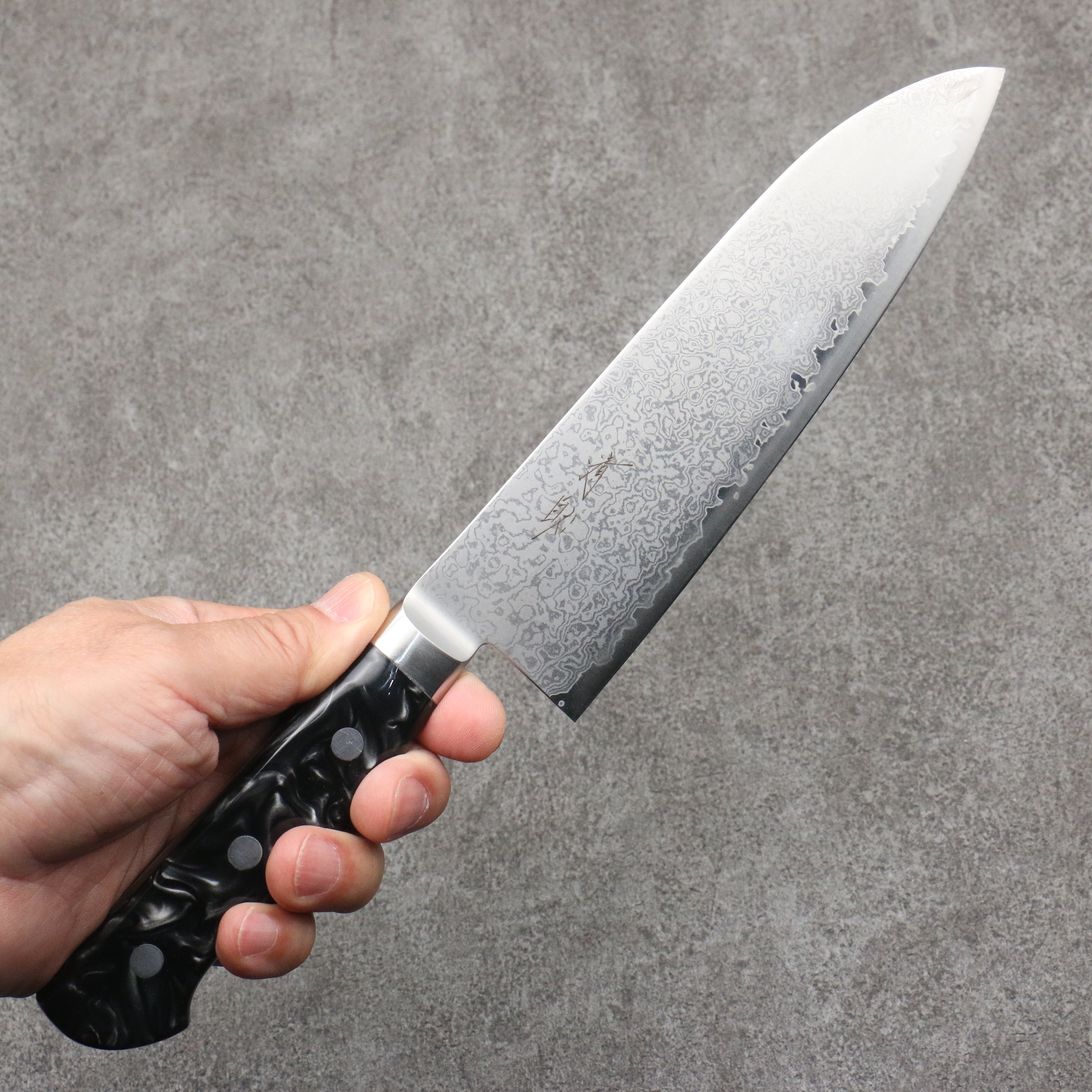 Seisuke VG5 Damascus Santoku 175mm Black Marbled Resin Handle - Seisuke Knife