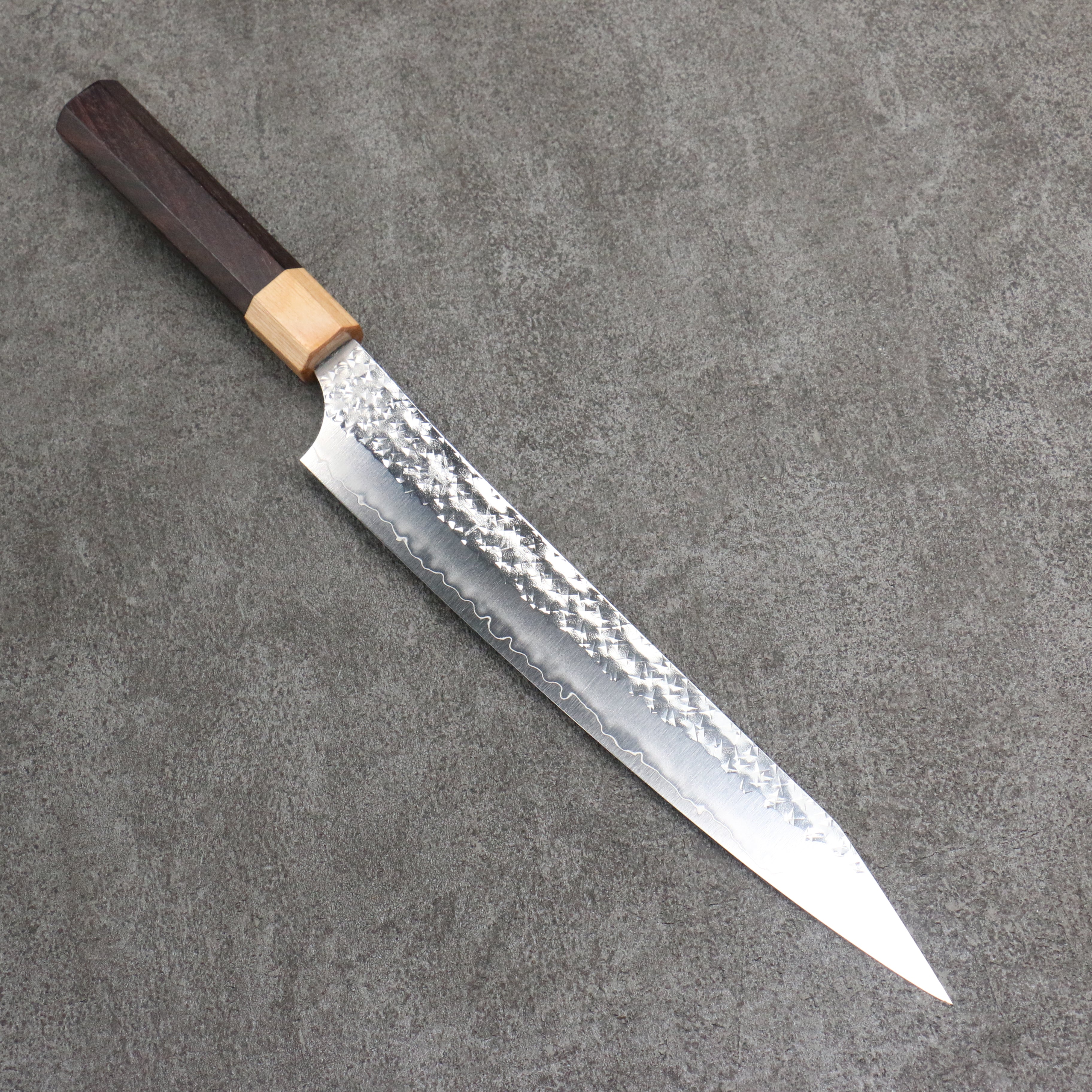 Yu Kurosaki Senko Ei SG2 Hammered Sujihiki 240mm Rosewood (Ferrule: White Pakka Wood) Handle - Seisuke Knife