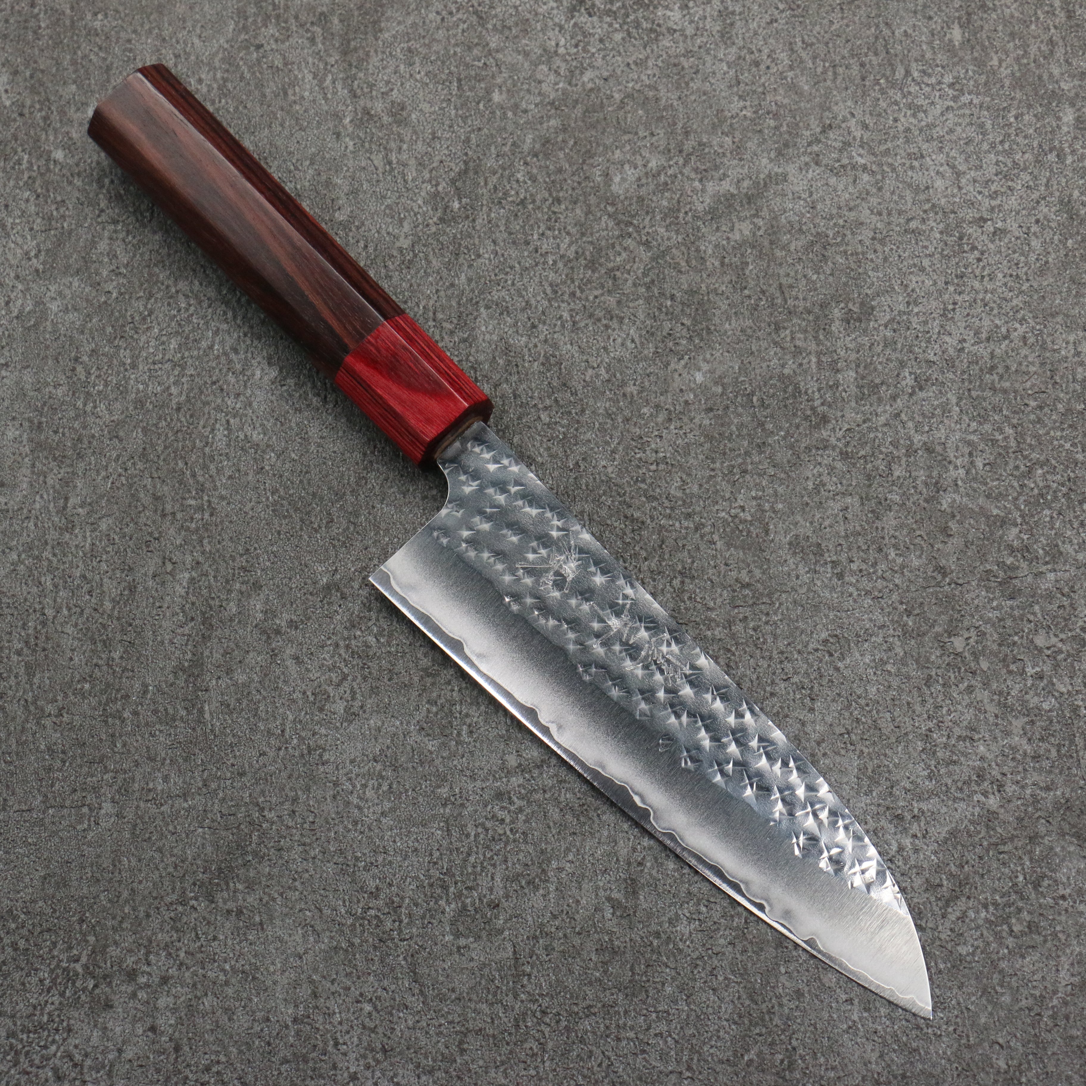 Yu Kurosaki Senko Ryu SG2 Hammered Small Santoku 150mm Rosewood (ferrule: Red Pakka wood) Handle - Seisuke Knife