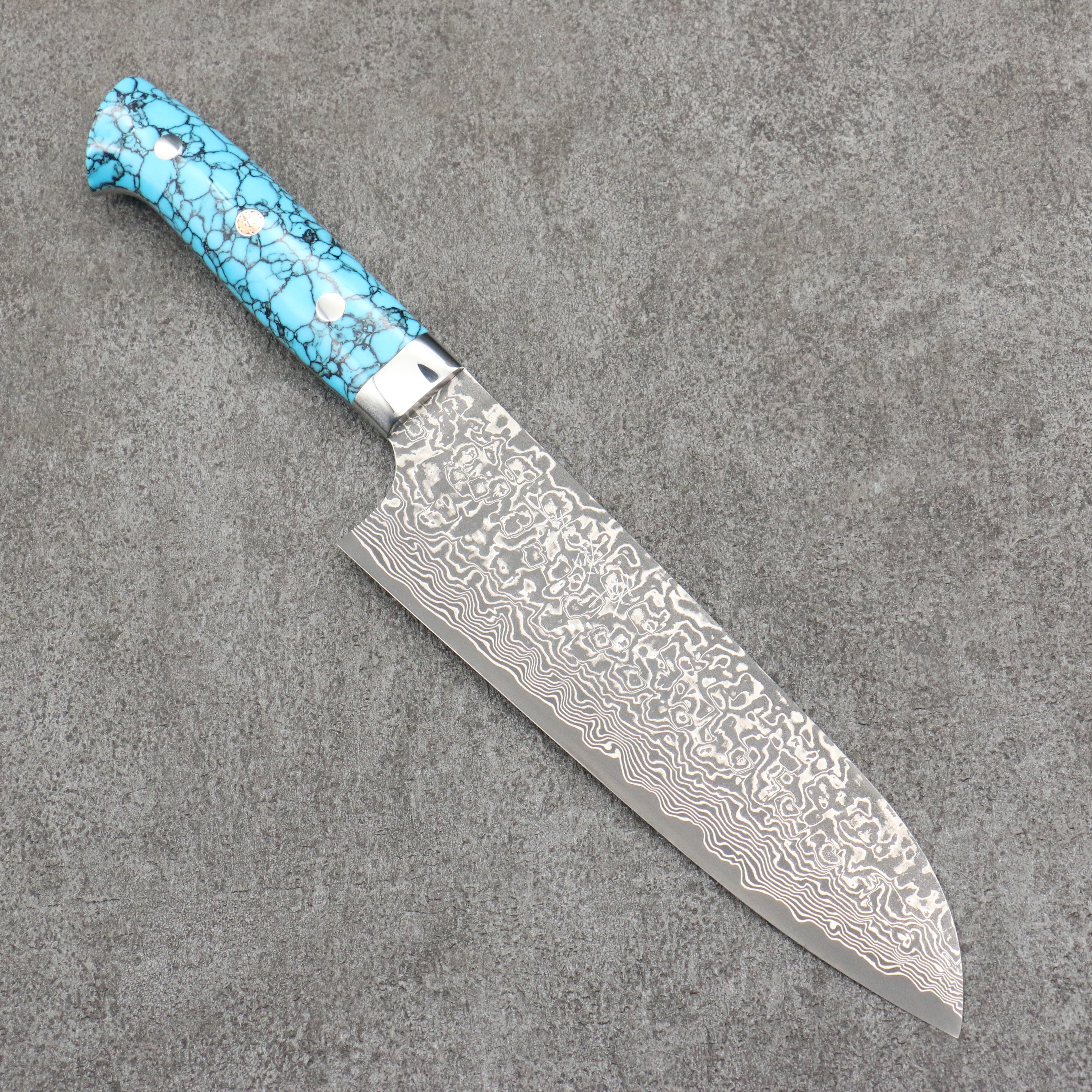 Takeshi Saji SG2 Black Damascus Santoku 180mm Turquoise Handle - Seisuke Knife