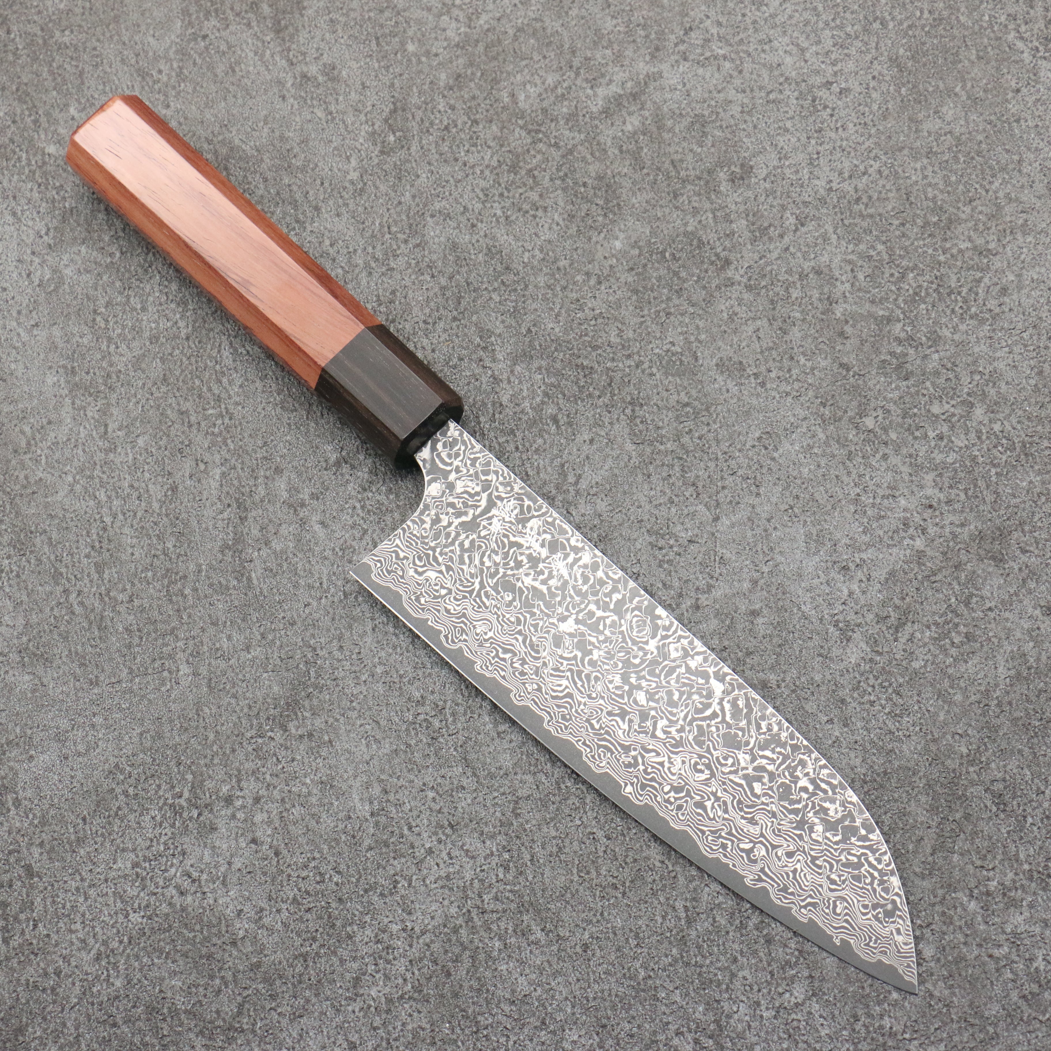 Yoshimi Kato VG10 Black Damascus Santoku 170mm Rosewood & Ebony Handle - Seisuke Knife