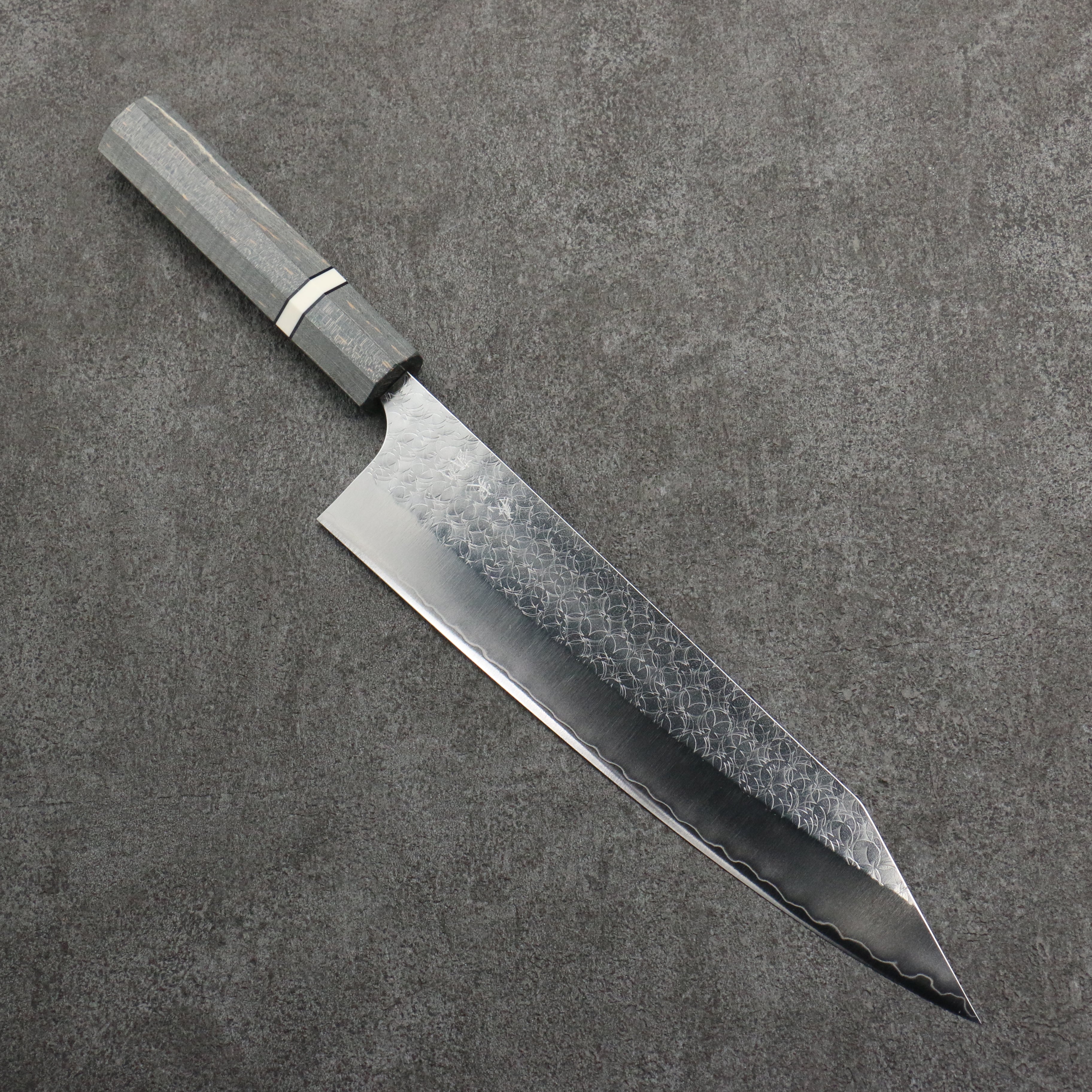 Yoshimi Kato Minamo SG2 Hammered Kiritsuke Gyuto 240mm Stabilized wood (With White ring) Handle - Seisuke Knife