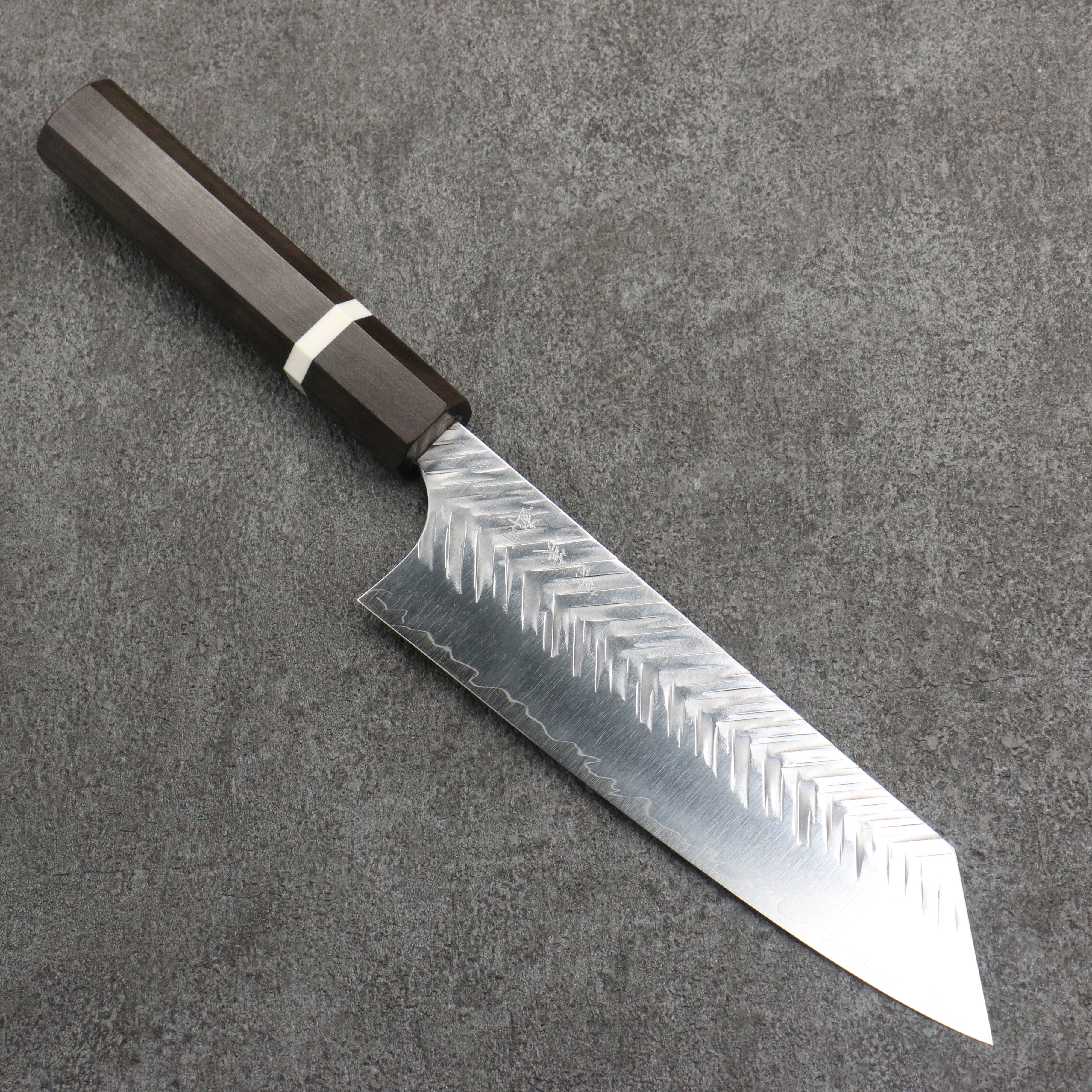 Yoshimi Kato SG2 Hammered ( V ) Bunka 170mm Sandalwood with White Ring Handle - Seisuke Knife