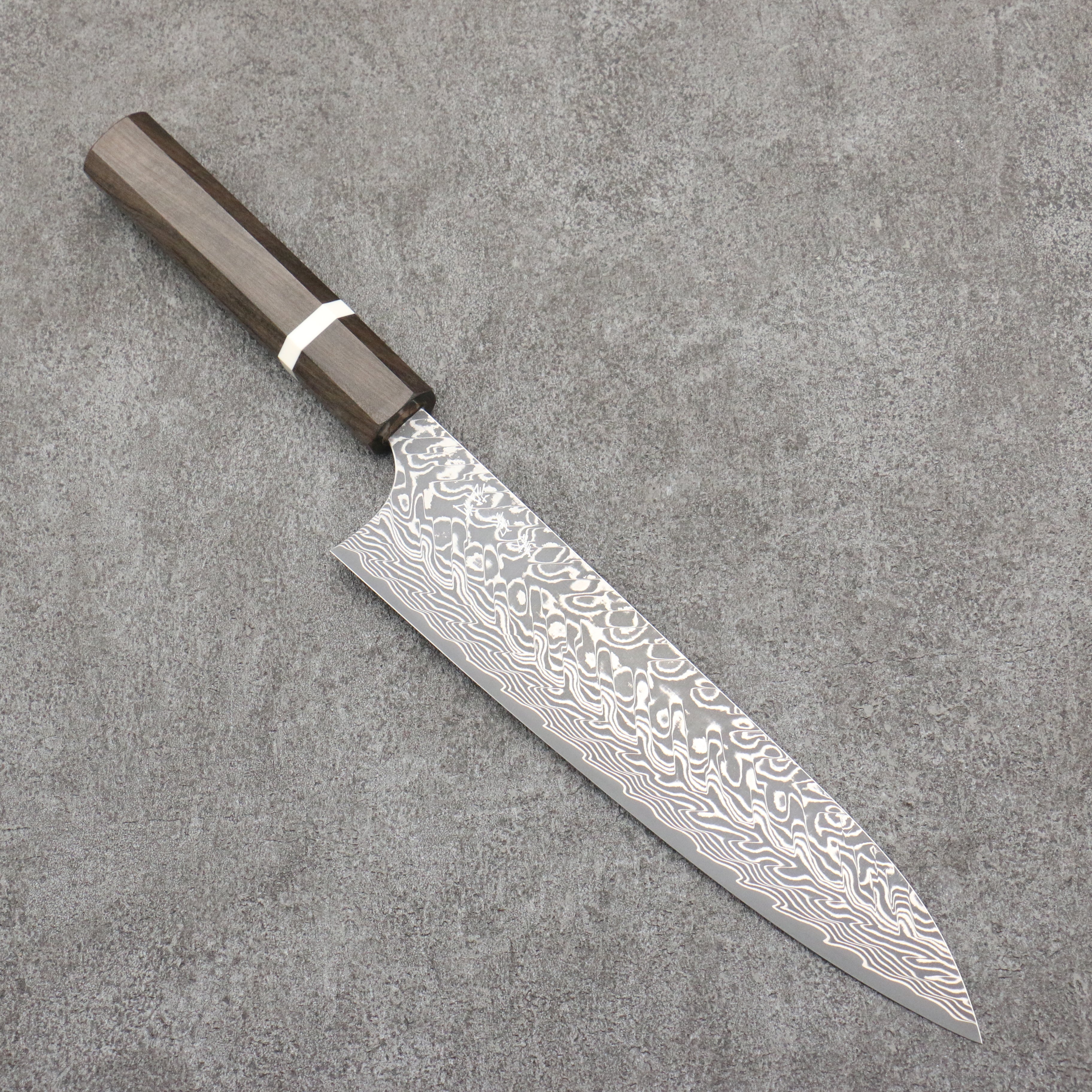 Yoshimi Kato SG2 Black Damascus Gyuto 210mm Sandalwood with White Ring Handle - Seisuke Knife