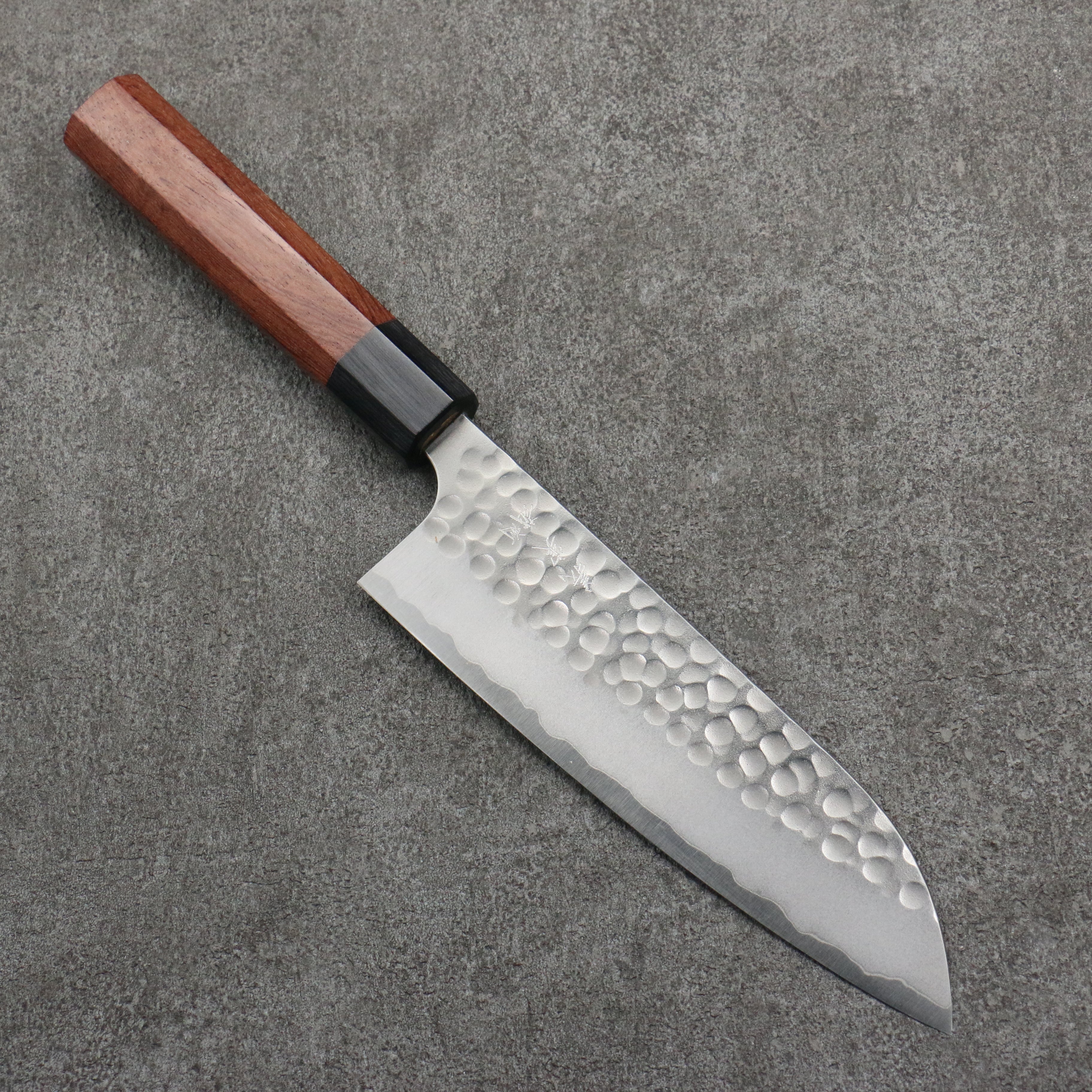 Yoshimi Kato Blue Super Hammered Nashiji Santoku 170mm Black Honduras Handle - Seisuke Knife