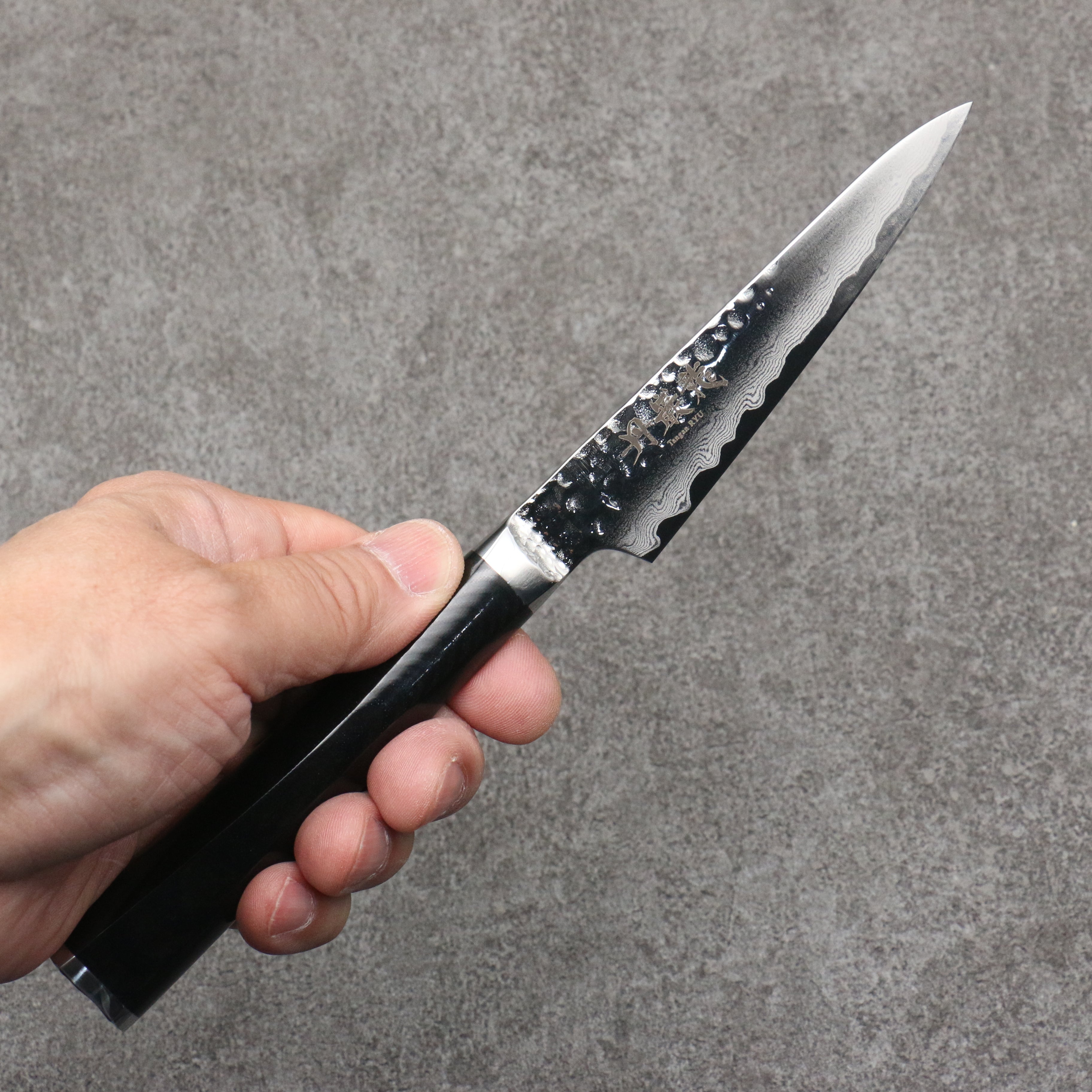 Ryusen Tanganryu VG10 67 Layer Damascus Petty-Utility 105mm Black Micarta Handle - Seisuke Knife