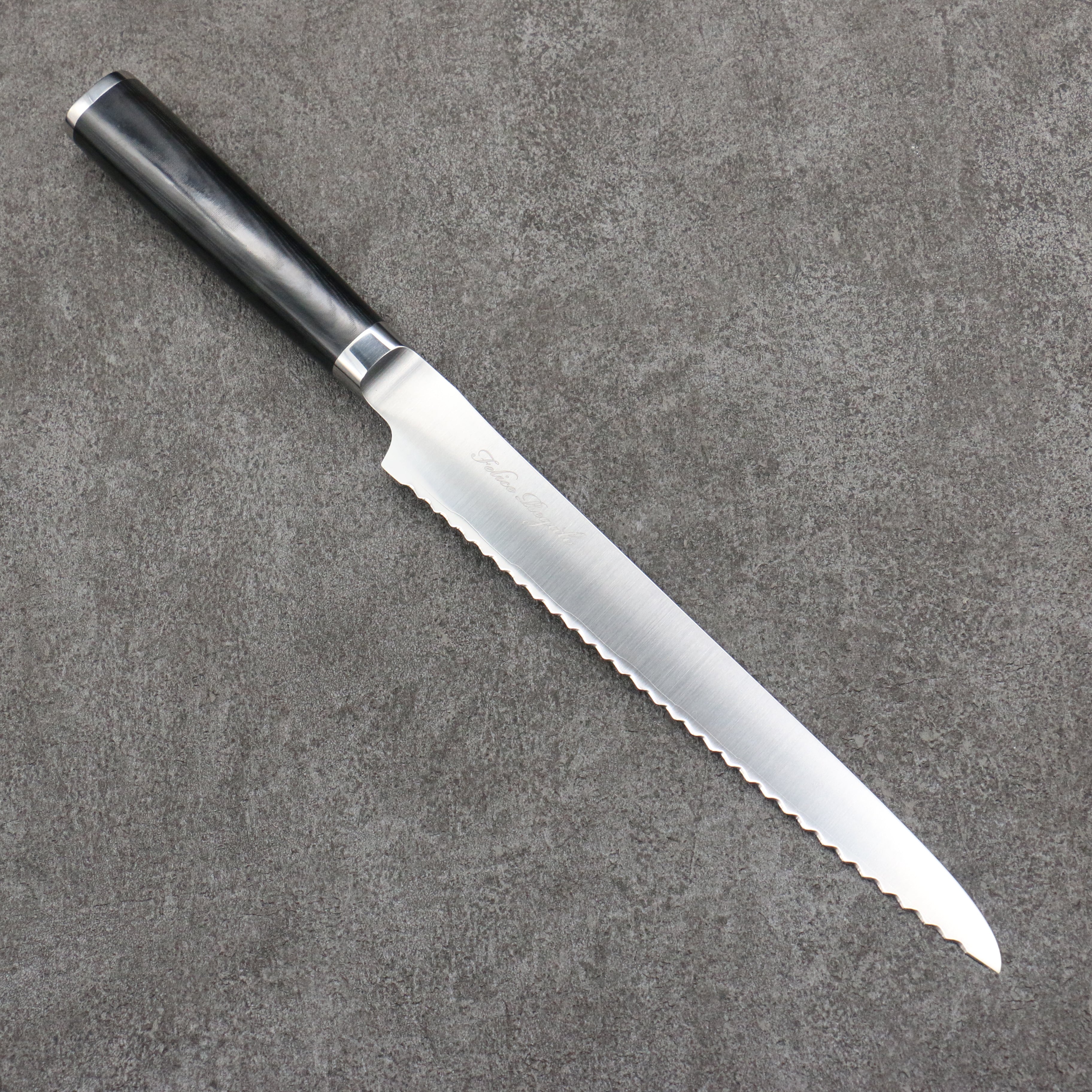 Ryusen Felice Regalo VG10 Bread Slicer 210mm Black Micarta Handle - Seisuke Knife