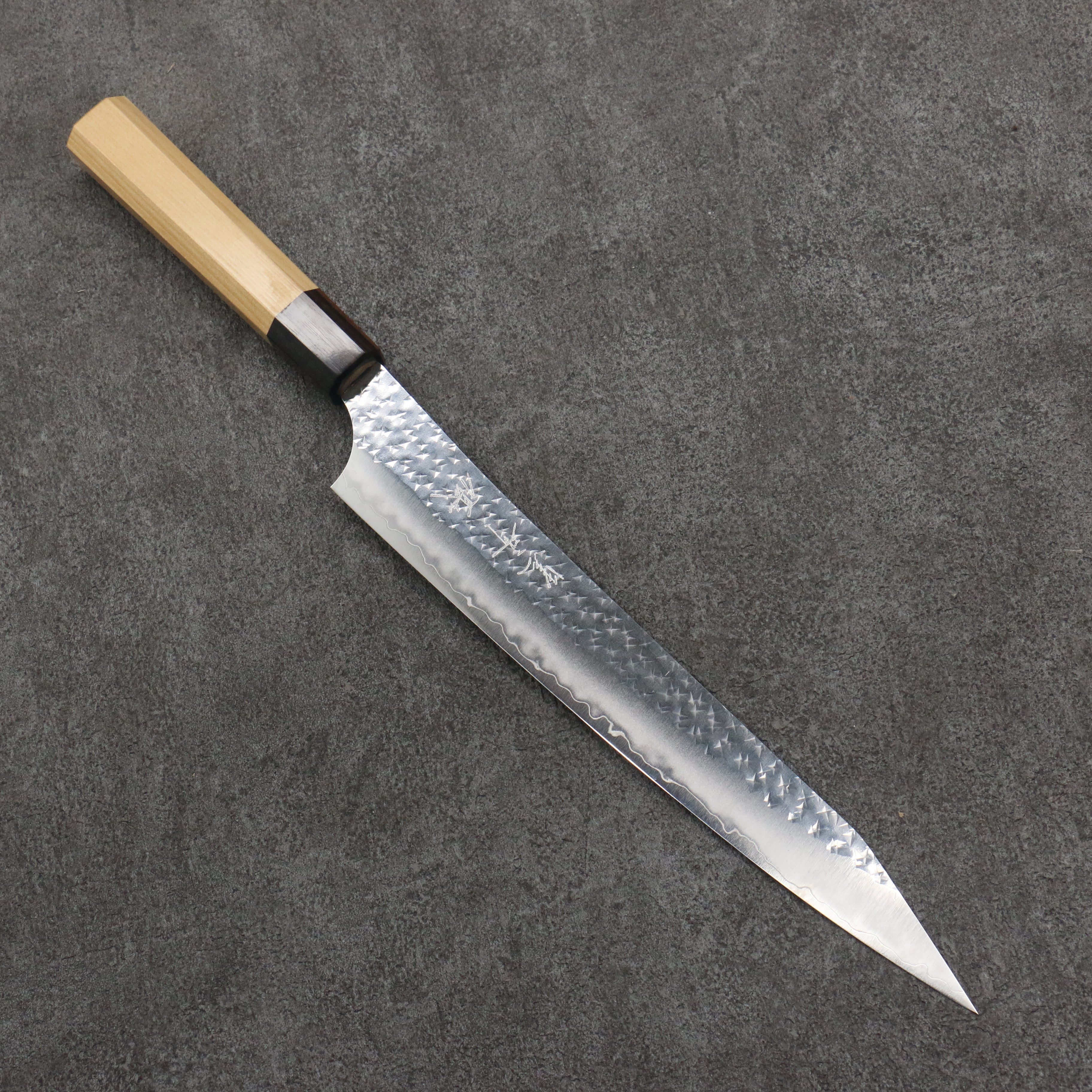 Yu Kurosaki Senko Ei SG2 Hammered Sujihiki 240mm Aomori Hiba���(Ferrule: Brown) Handle - Seisuke Knife