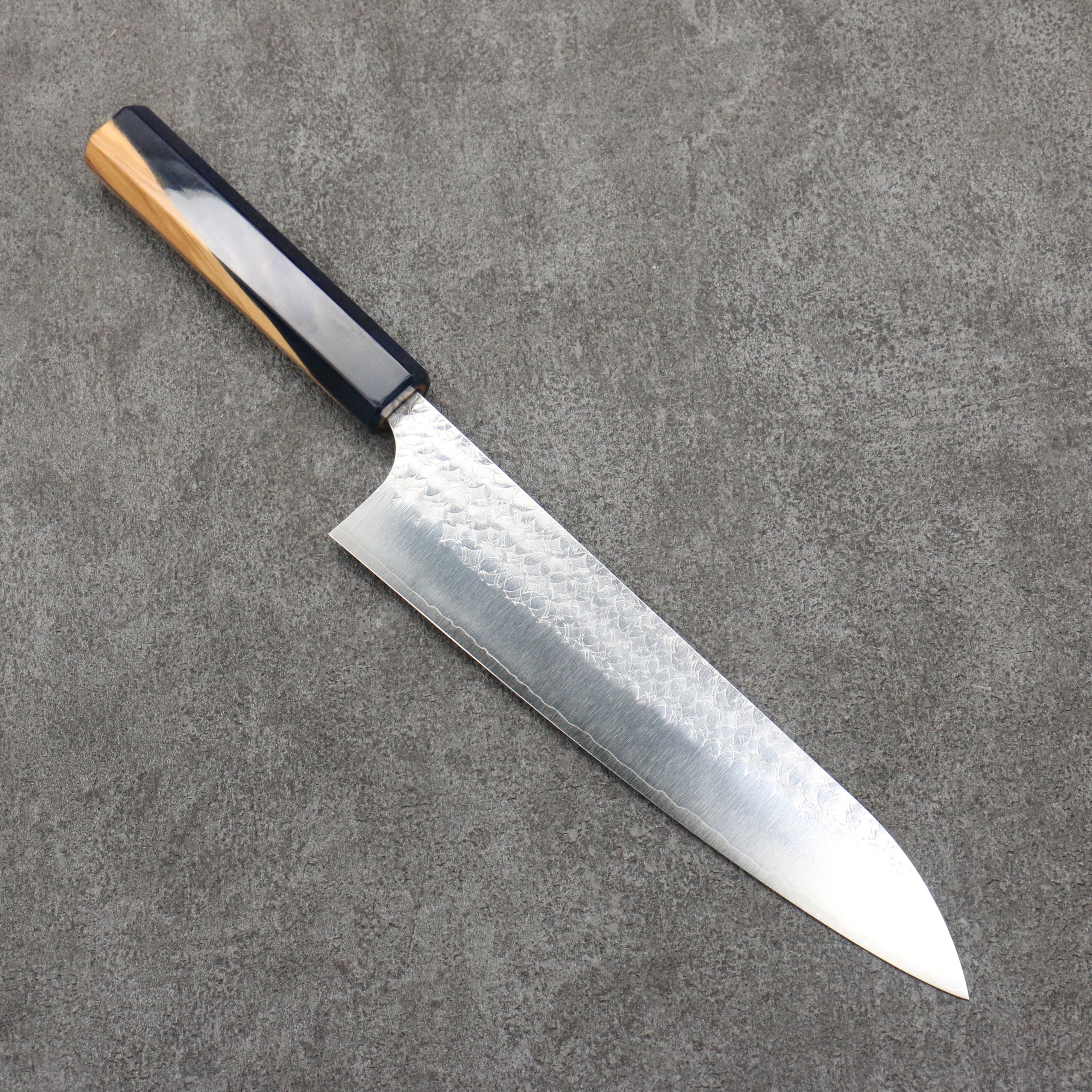 Yoshimi Kato Minamo SG2 Hammered Gyuto 210mm Olive Tree and Resin Handle - Seisuke Knife