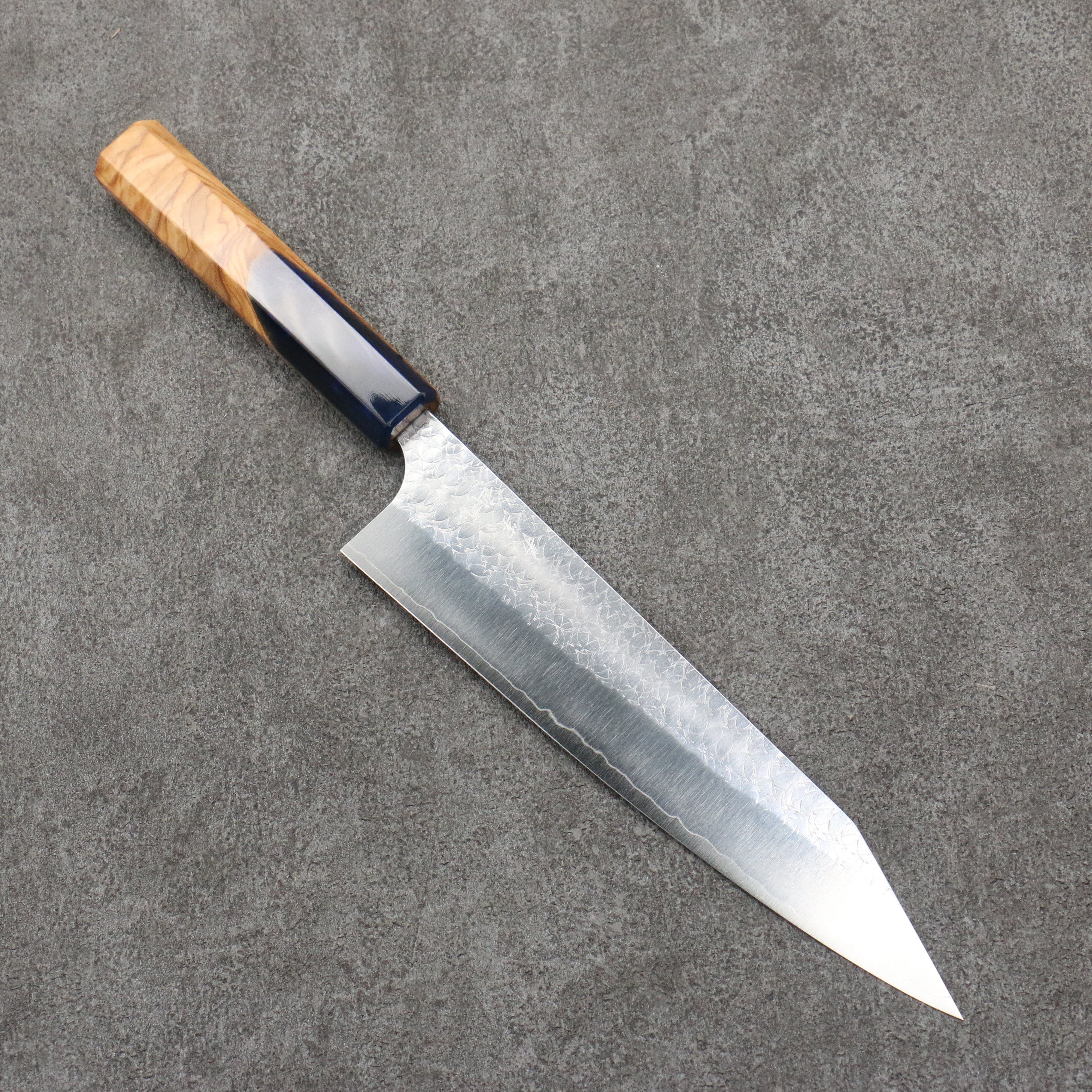 Yoshimi Kato Minamo SG2 Hammered Kiritsuke Gyuto 210mm Olive Tree and Resin Handle - Seisuke Knife