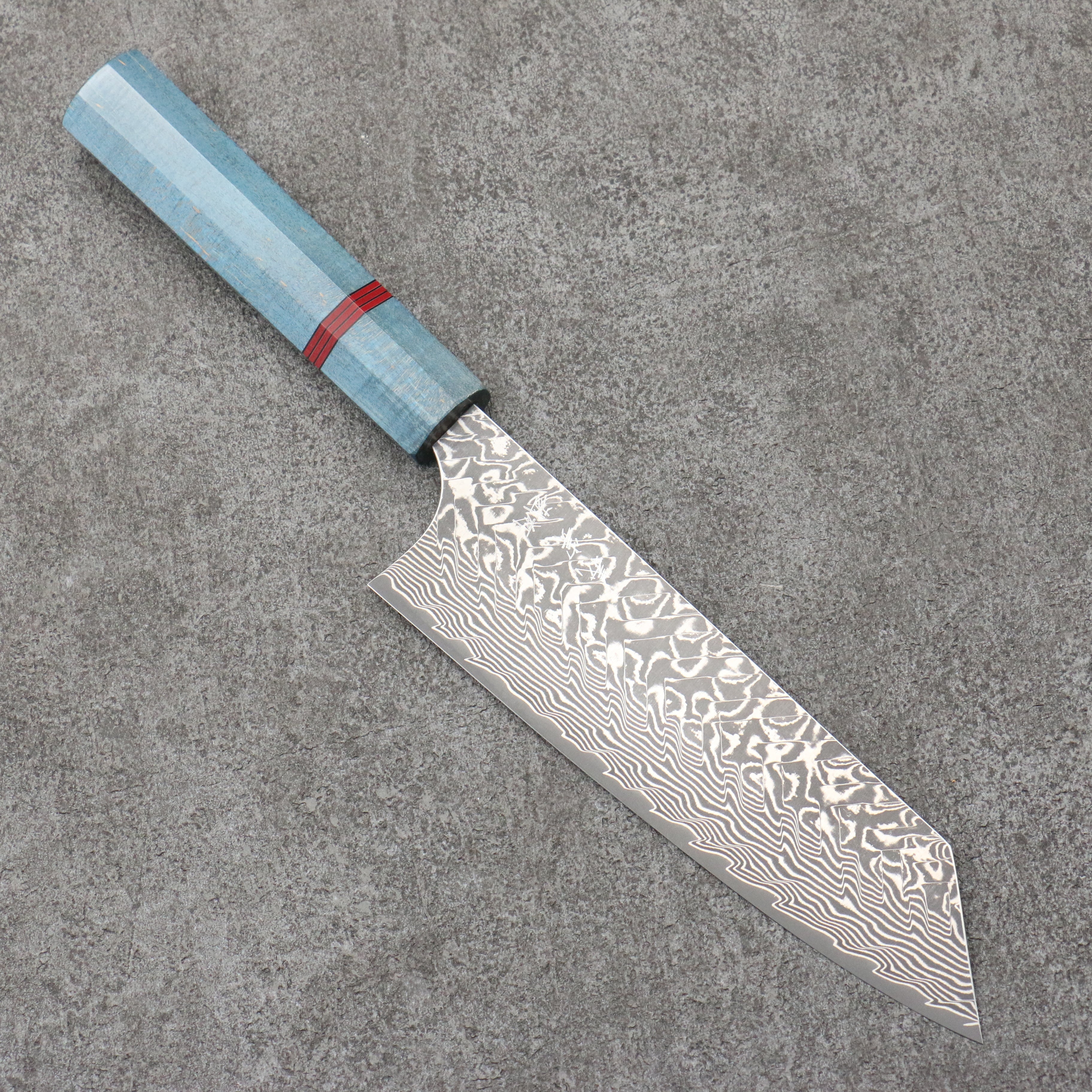 Yoshimi Kato SG2 Black Damascus Bunka 170mm Blue Stabilized Wood (With Red Ring) Handle - Seisuke Knife