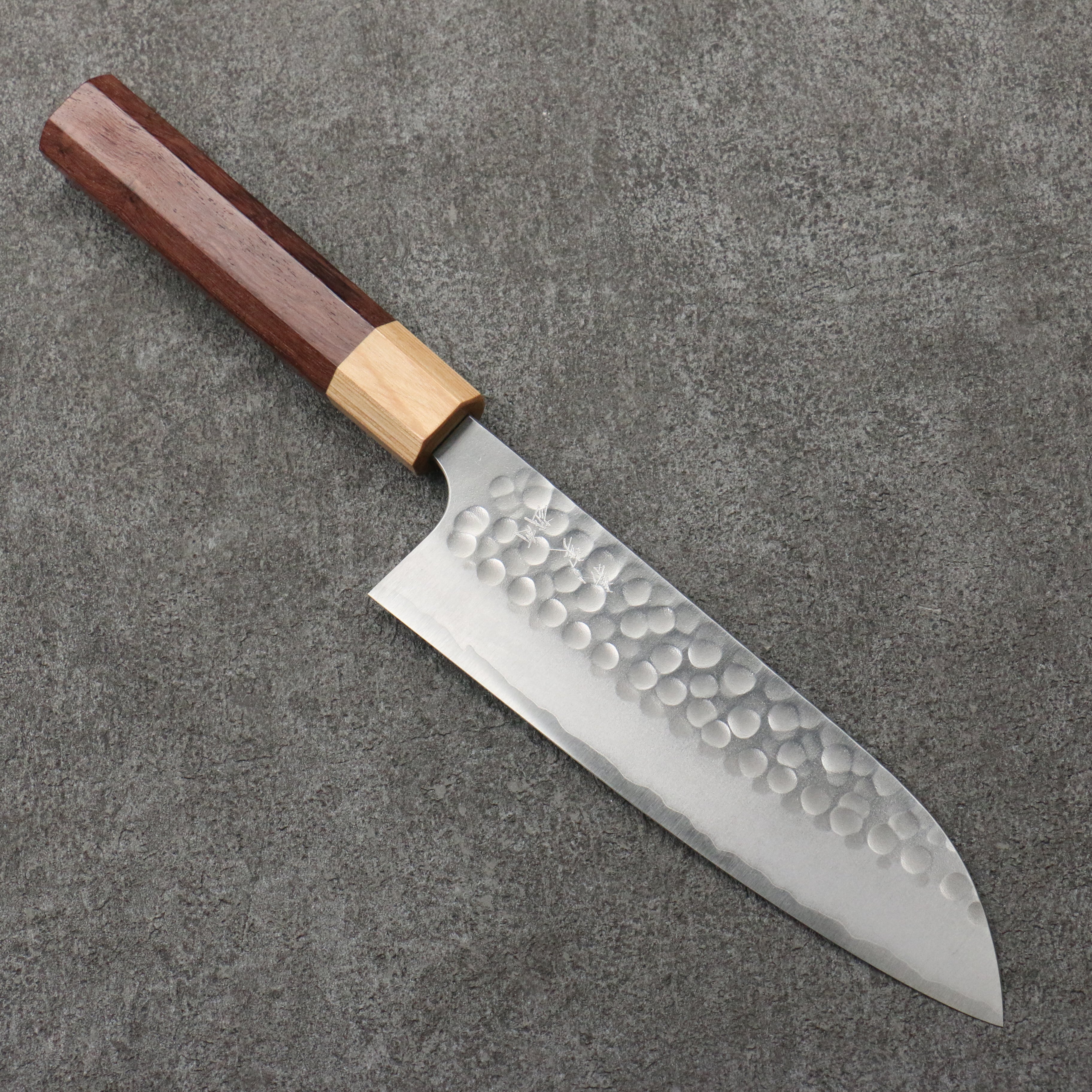 Yoshimi Kato Blue Super Hammered Nashiji Santoku 170mm Honduras Handle - Seisuke Knife