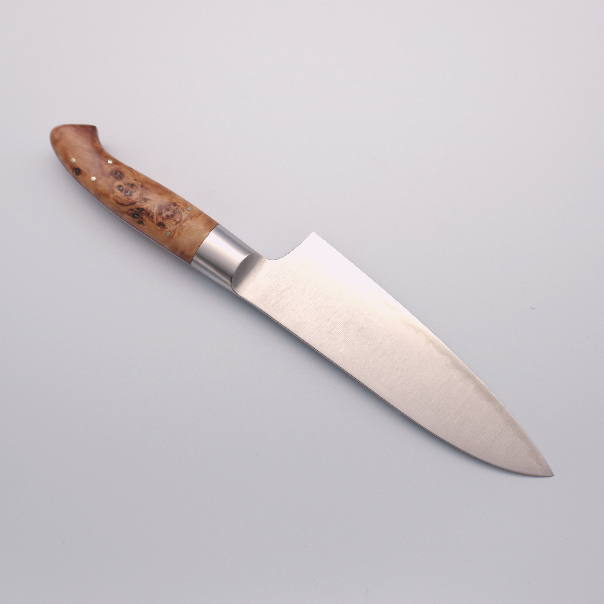Kajin ZDP189 Custom Santoku 180mm with Birds Eye Maple Burl Handle - Seisuke Knife
