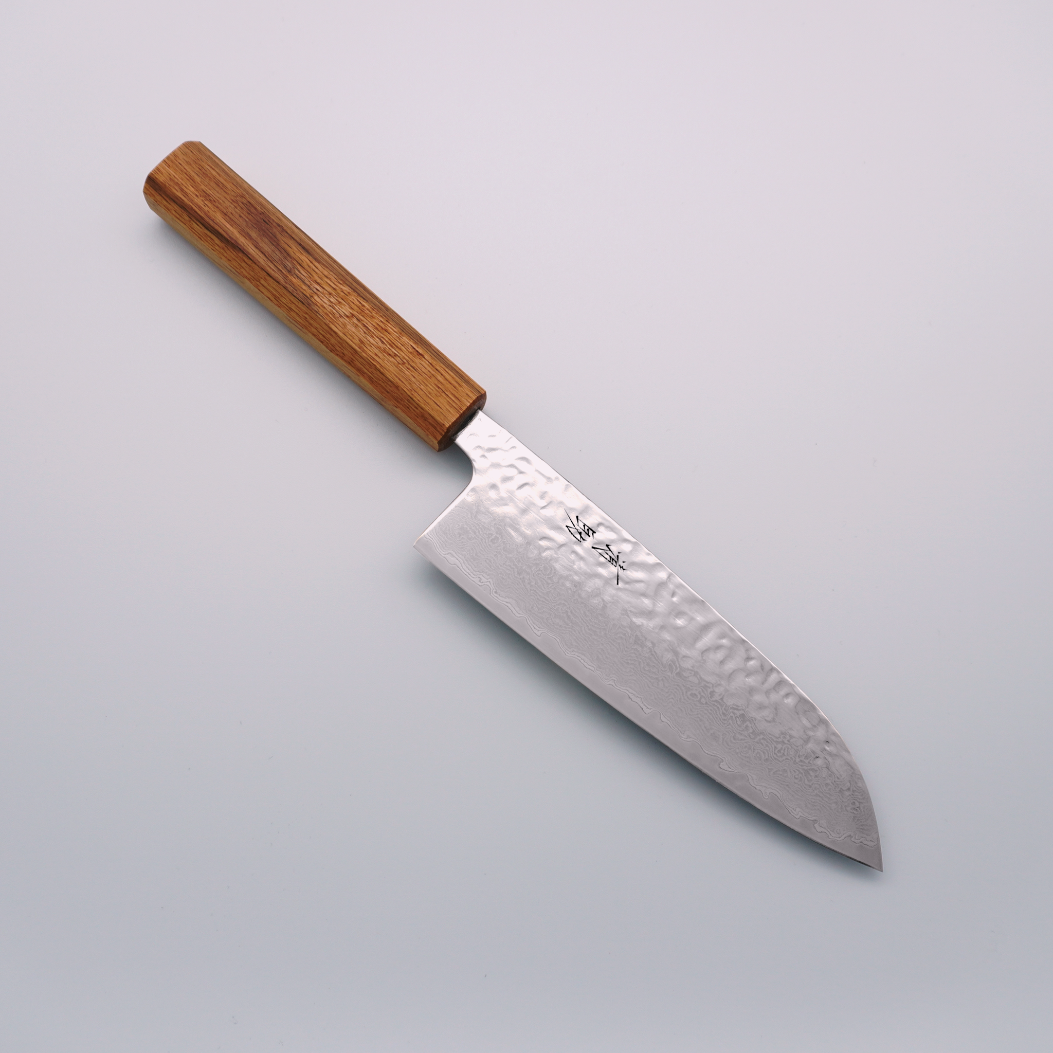 Seisuke Tsukikage AUS10 Migaki Finished Hammered Damascus Santoku 170mm Oak Handle - Seisuke Knife