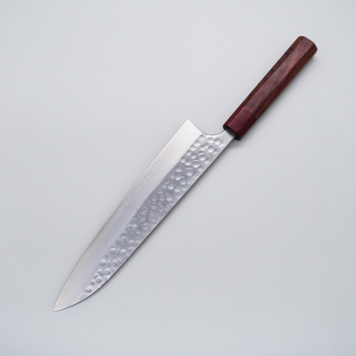 Seisuke TAKUMI Trade-In Kintaro Silver Steel No.3 Hammered Gyuto 240mm Honduras Rosewood & Red Pakkawood Handle - Seisuke Knife