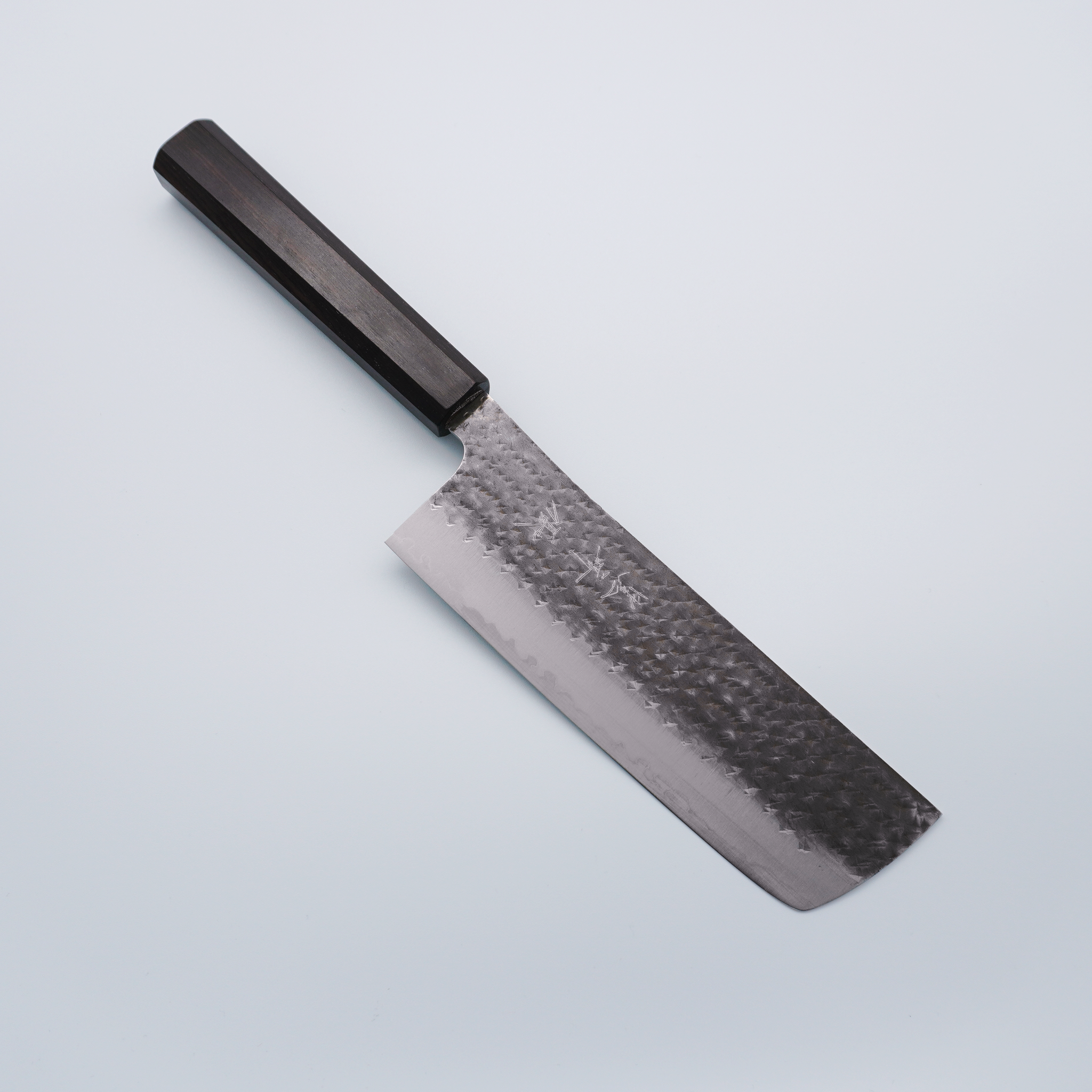Yu Kurosaki Senko Ei Blue Super Hammered Black Nakiri 165mm Ebony Wood Handle - Seisuke Knife