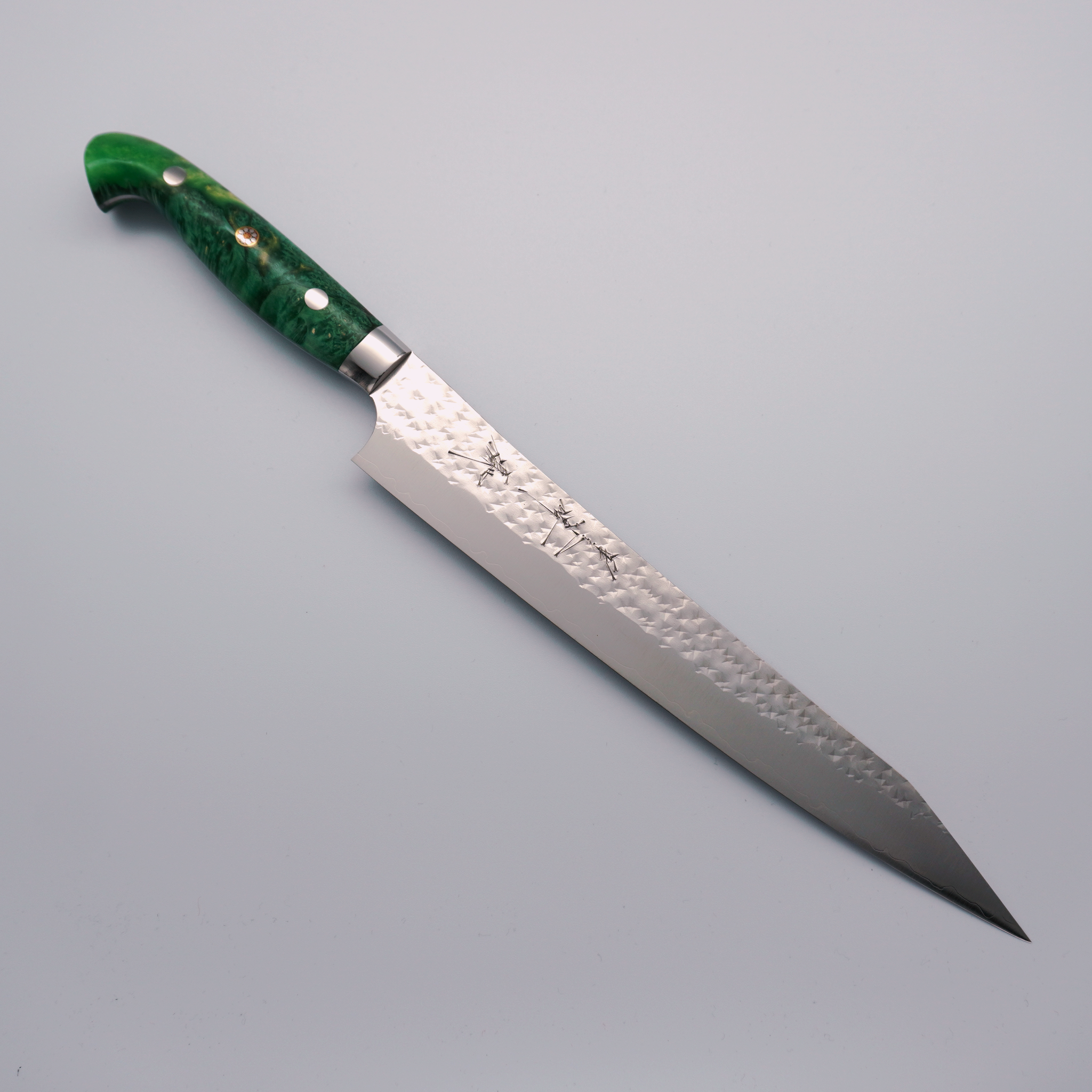 Yu Kurosaki Senko Ei SG2 Sujihiki 240mm Custom Wood & Green Resin Handle - Seisuke Knife