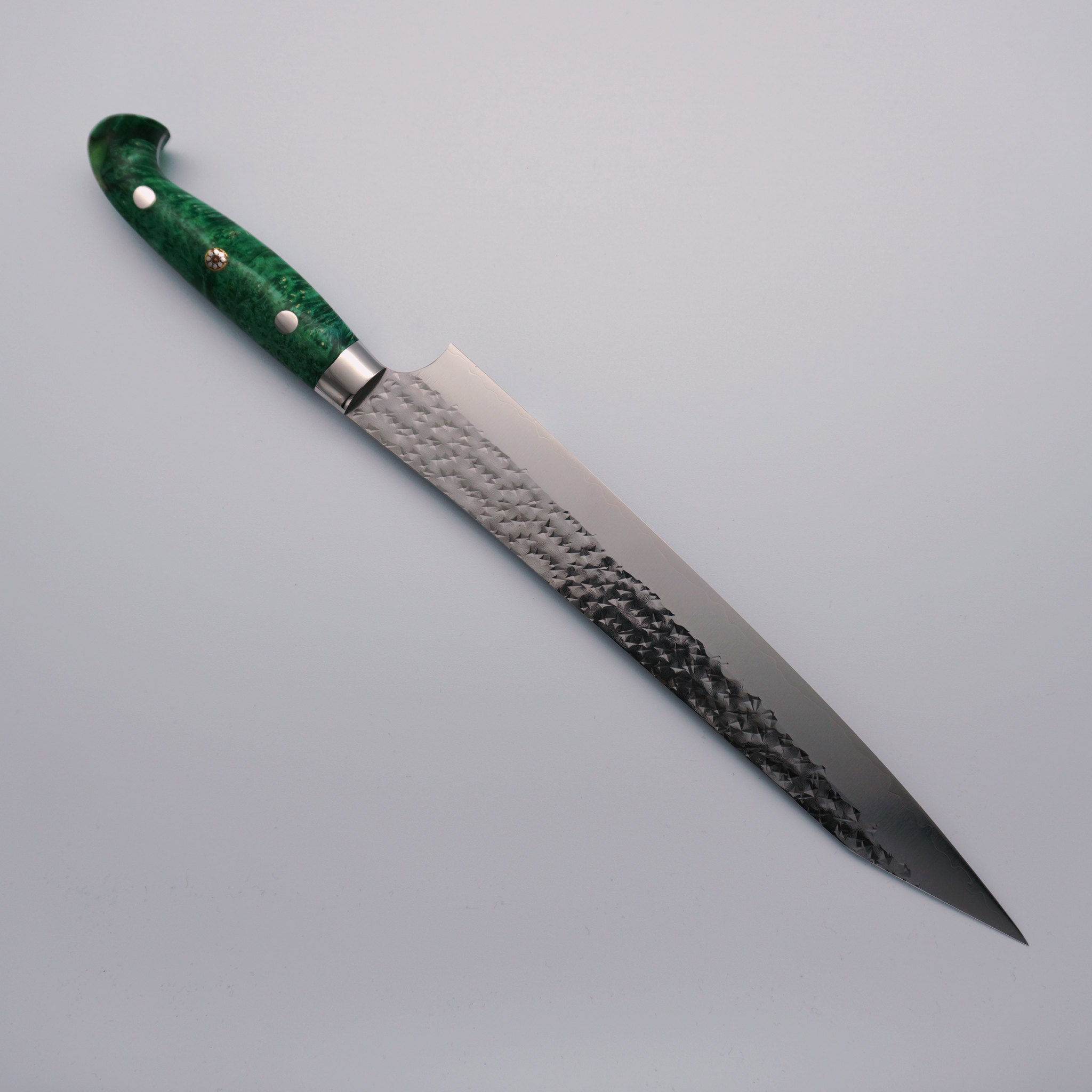 Yu Kurosaki Senko Ei SG2 Sujihiki 240mm Custom Wood & Green Resin Handle - Seisuke Knife