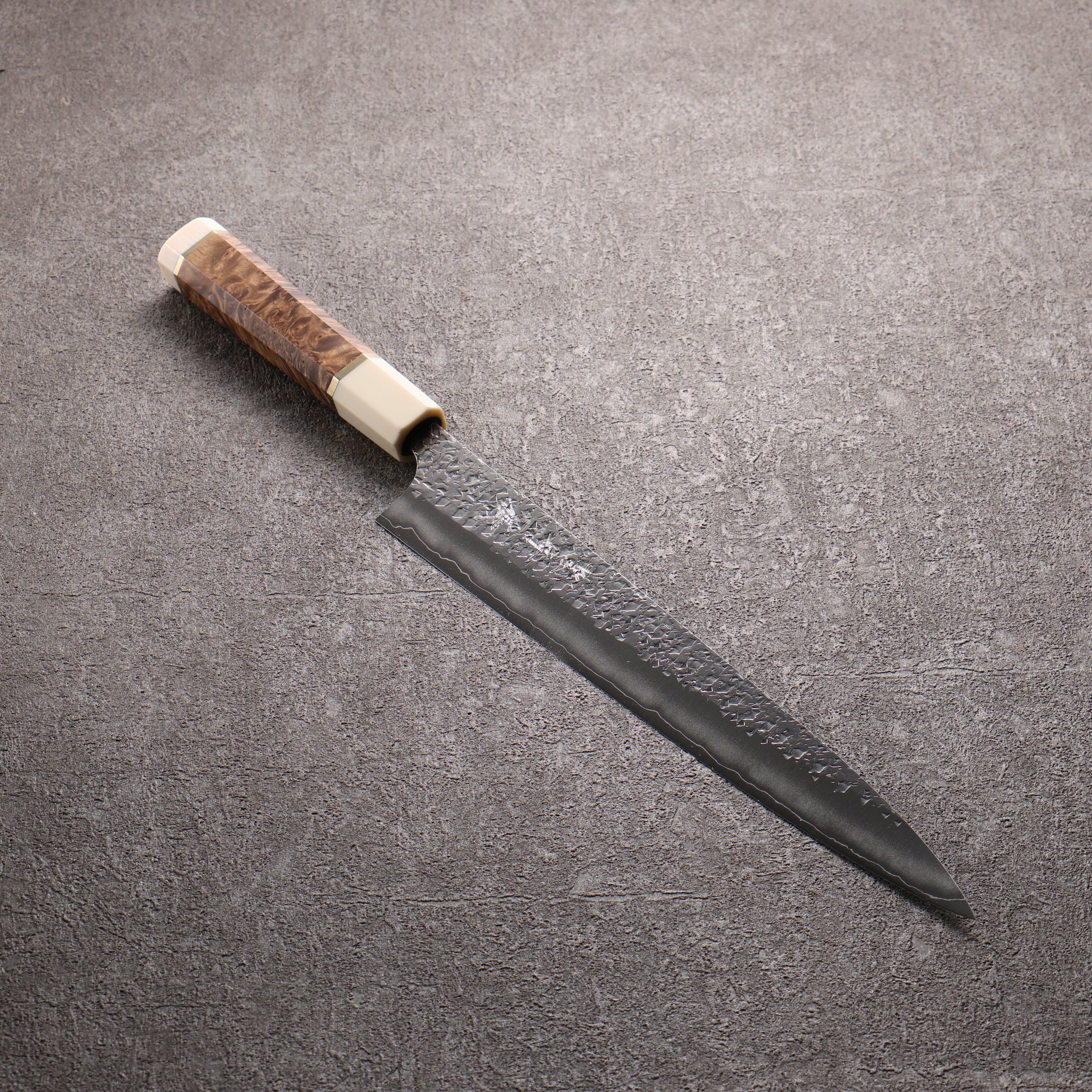 Yu Kurosaki Shizuku SG2 Hammered Sujihiki 270mm Stabilized wood (Birch Burl) Handle - Seisuke Knife