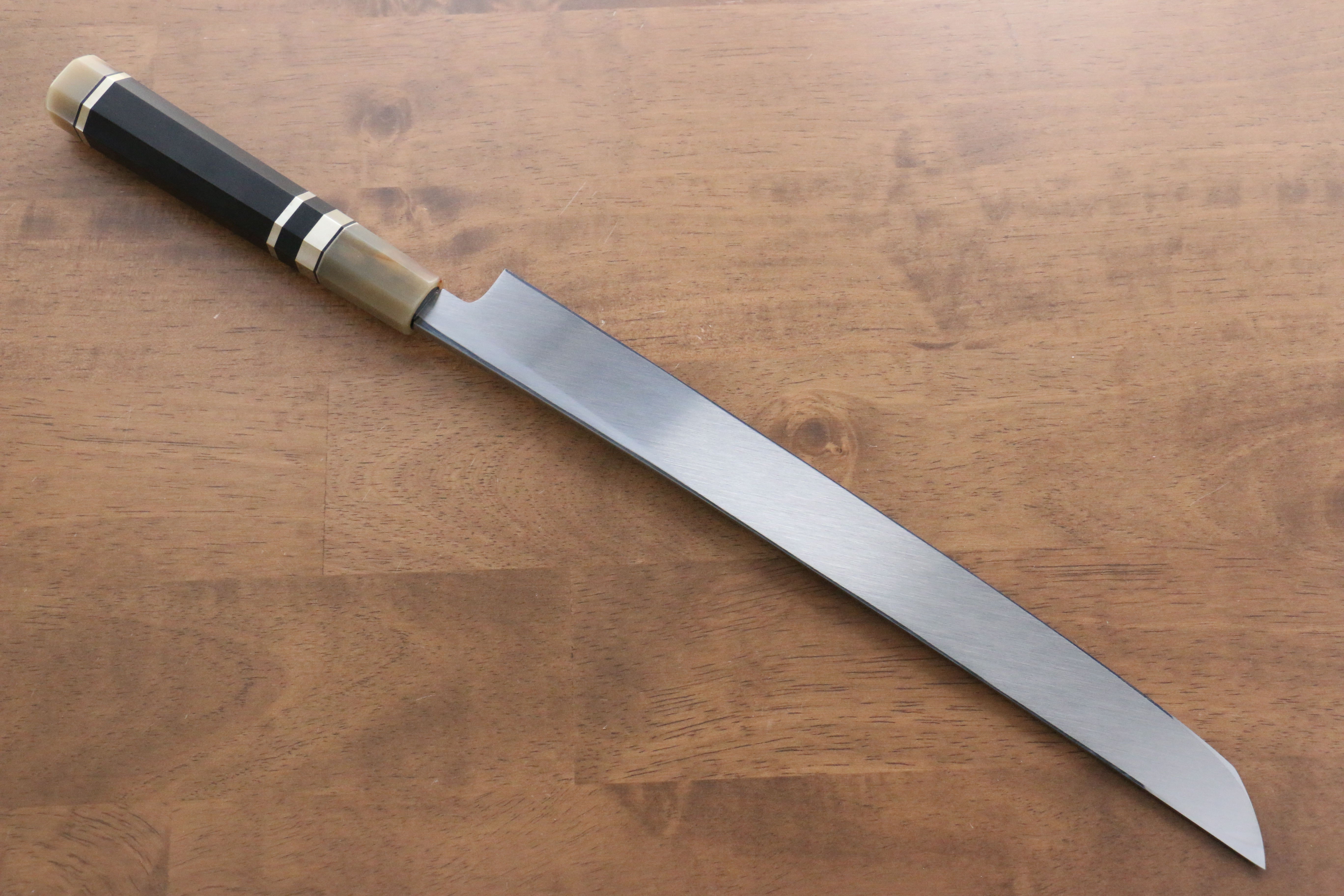 Jikko Shiko White Steel Sakimaru Yanagiba 300mm Ebony with Double Ring Handle - Seisuke Knife