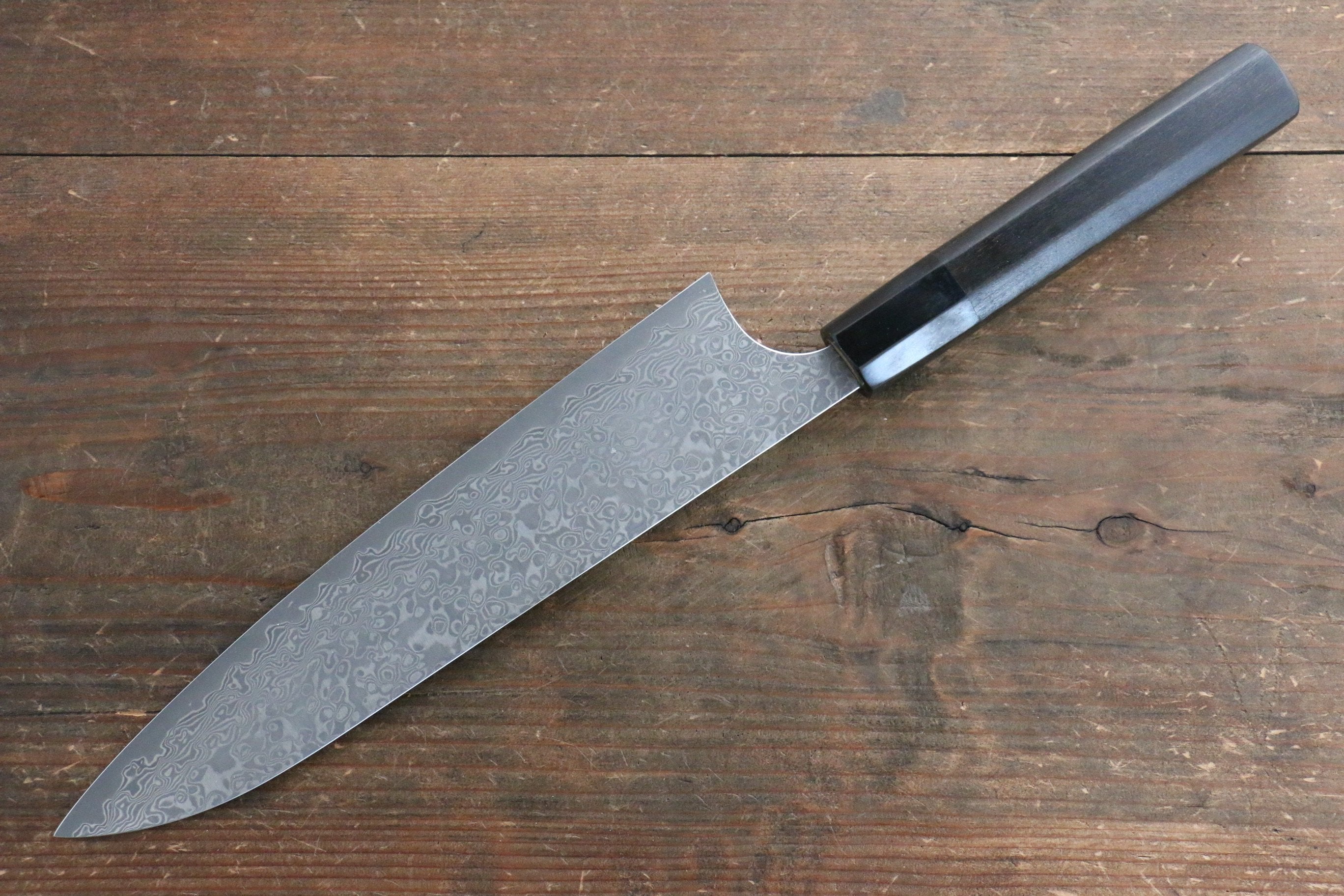 Yoshimi Kato VG10 Damascus Gyuto 210mm with Black Lacquered Handle with Saya - Seisuke Knife