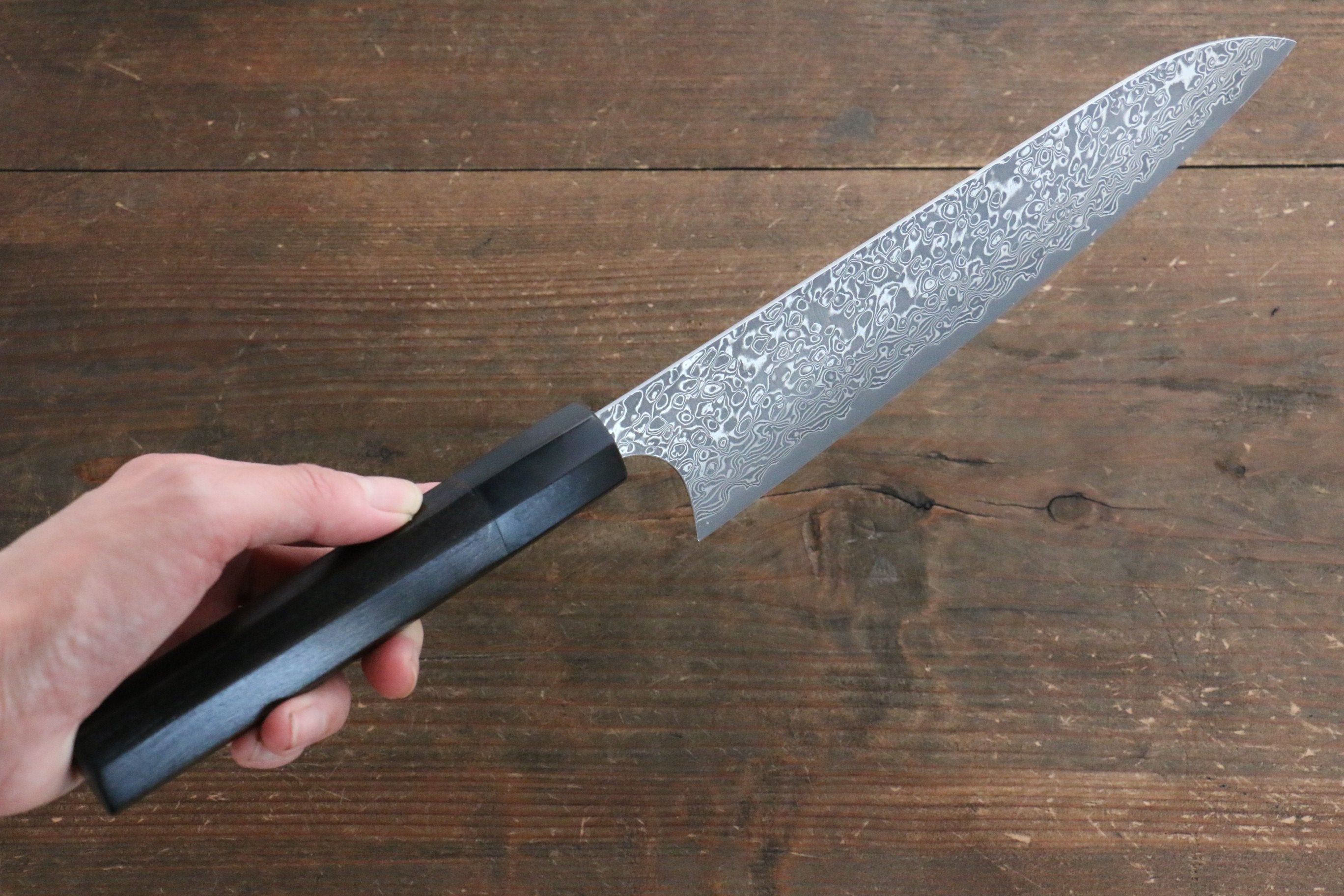Yoshimi Kato VG10 Damascus Gyuto 210mm with Black Lacquered Handle with Saya - Seisuke Knife