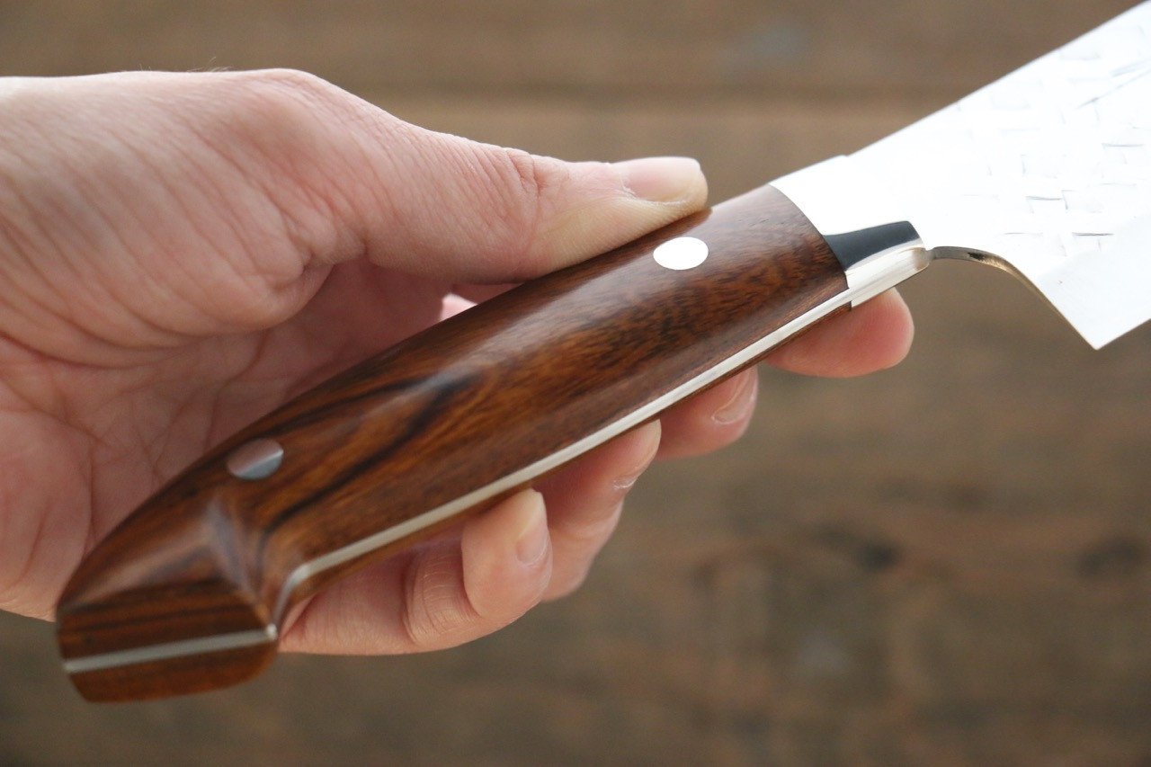 Takeshi Saji SRS13 Hammered Santoku 180mm Ironwood Handle - Seisuke Knife