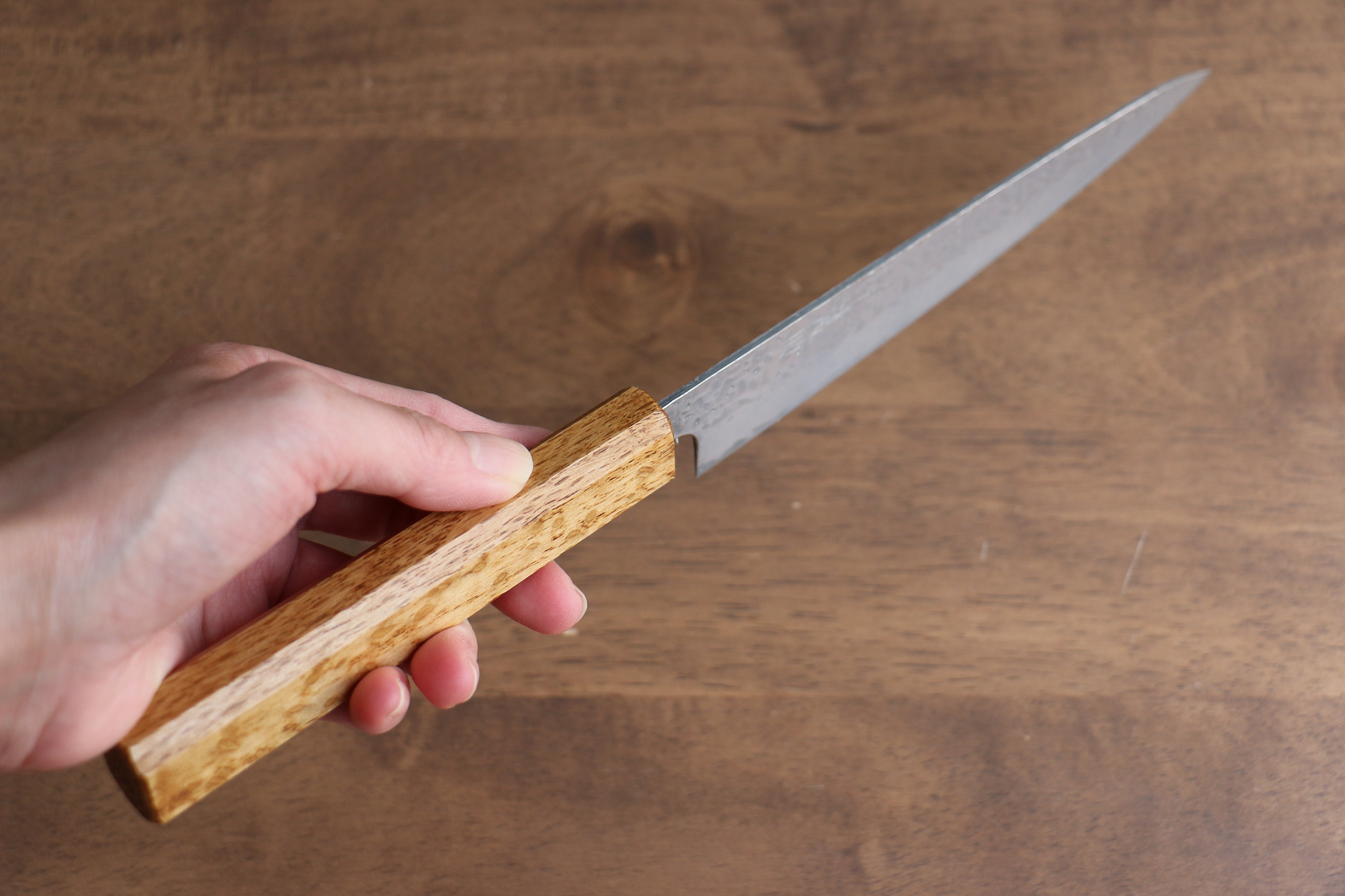 Seisuke Tsukikage AUS10 Migaki Hammered Damascus Petty-Utility 150mm Oak Handle - Seisuke Knife