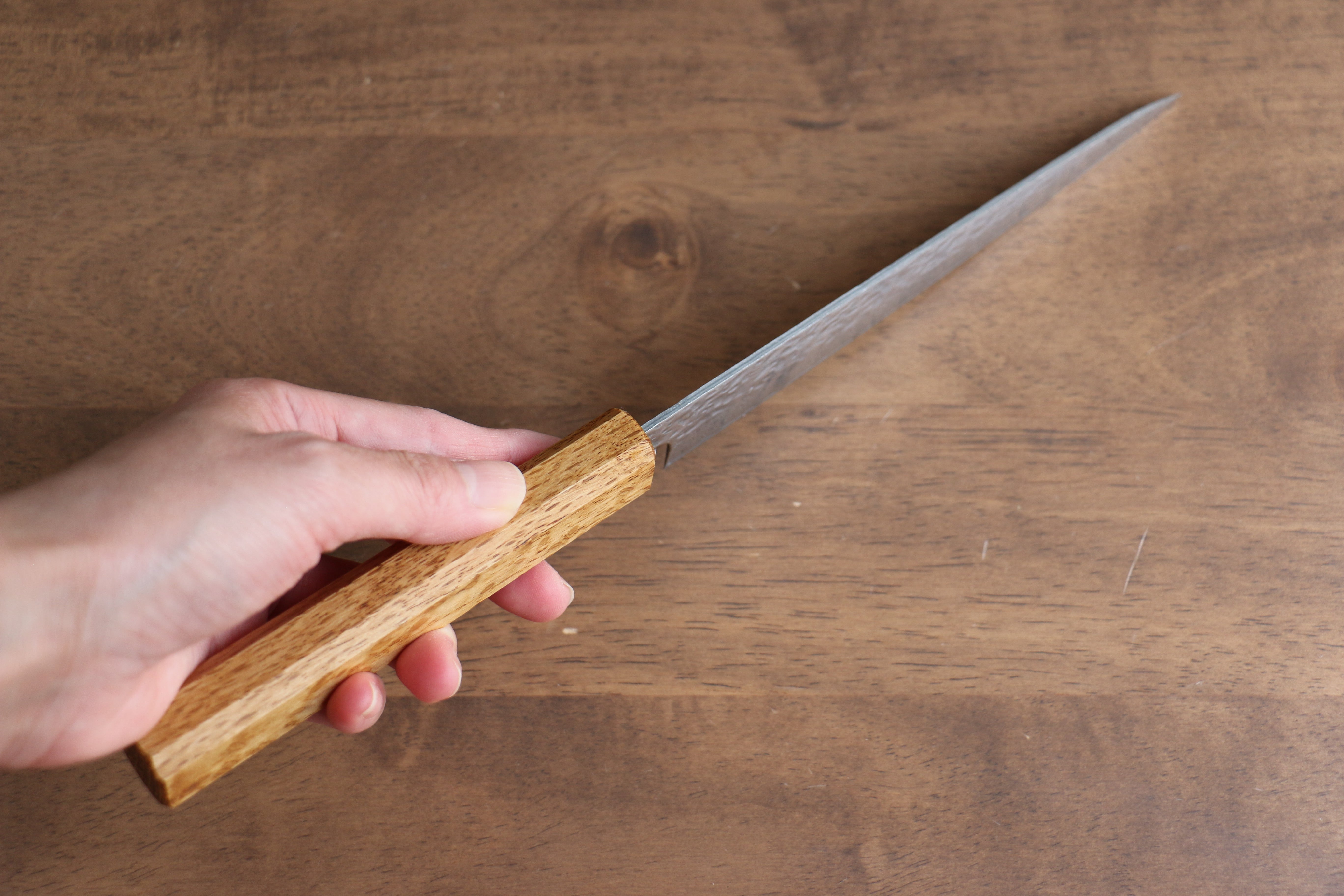 Seisuke Tsukikage AUS10 Migaki Hammered Damascus Petty-Utility 150mm Oak Handle - Seisuke Knife