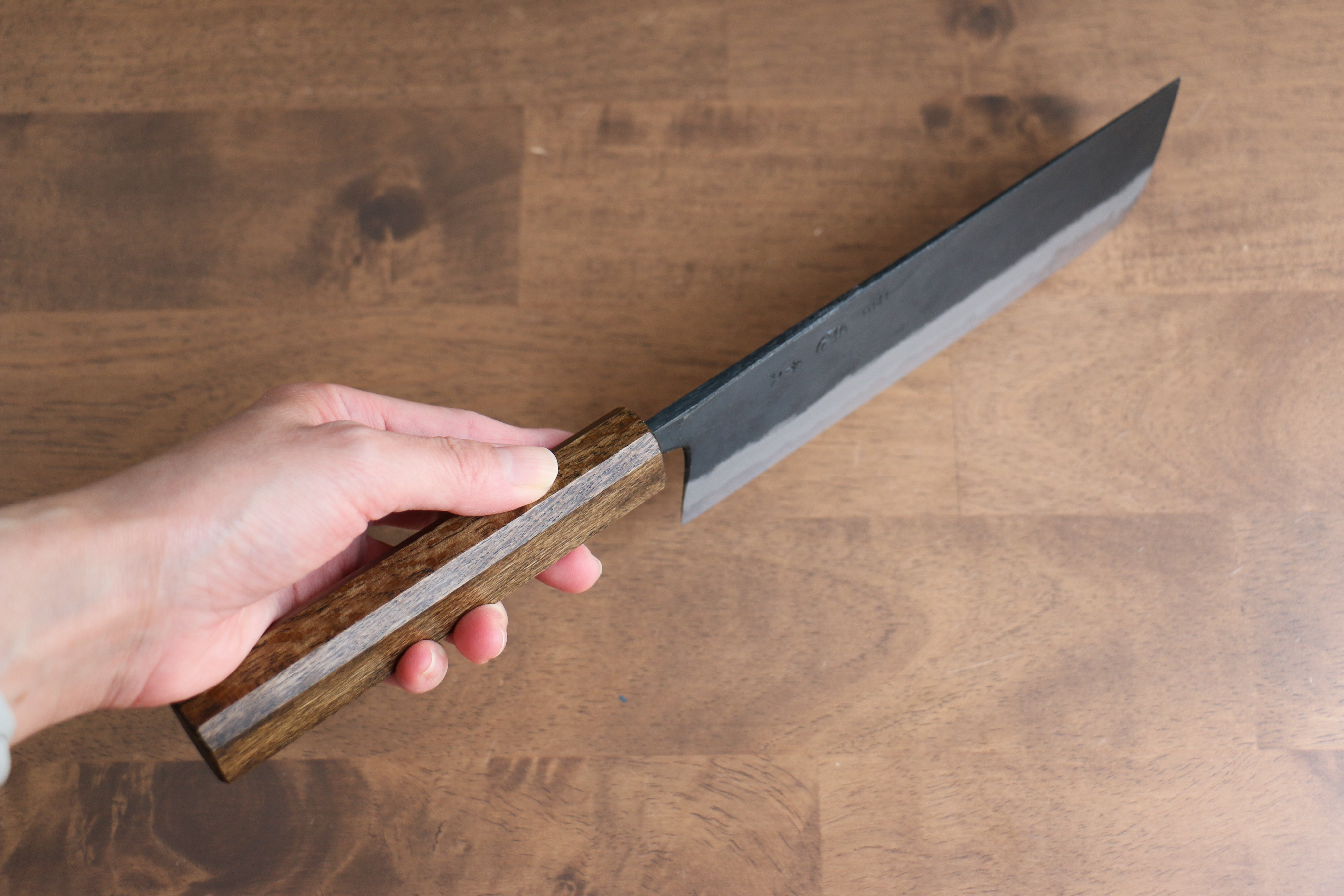 Kyohei Shindo Blue Steel Black Finished Nakiri 165mm with Lacquered Oak Handle - Seisuke Knife