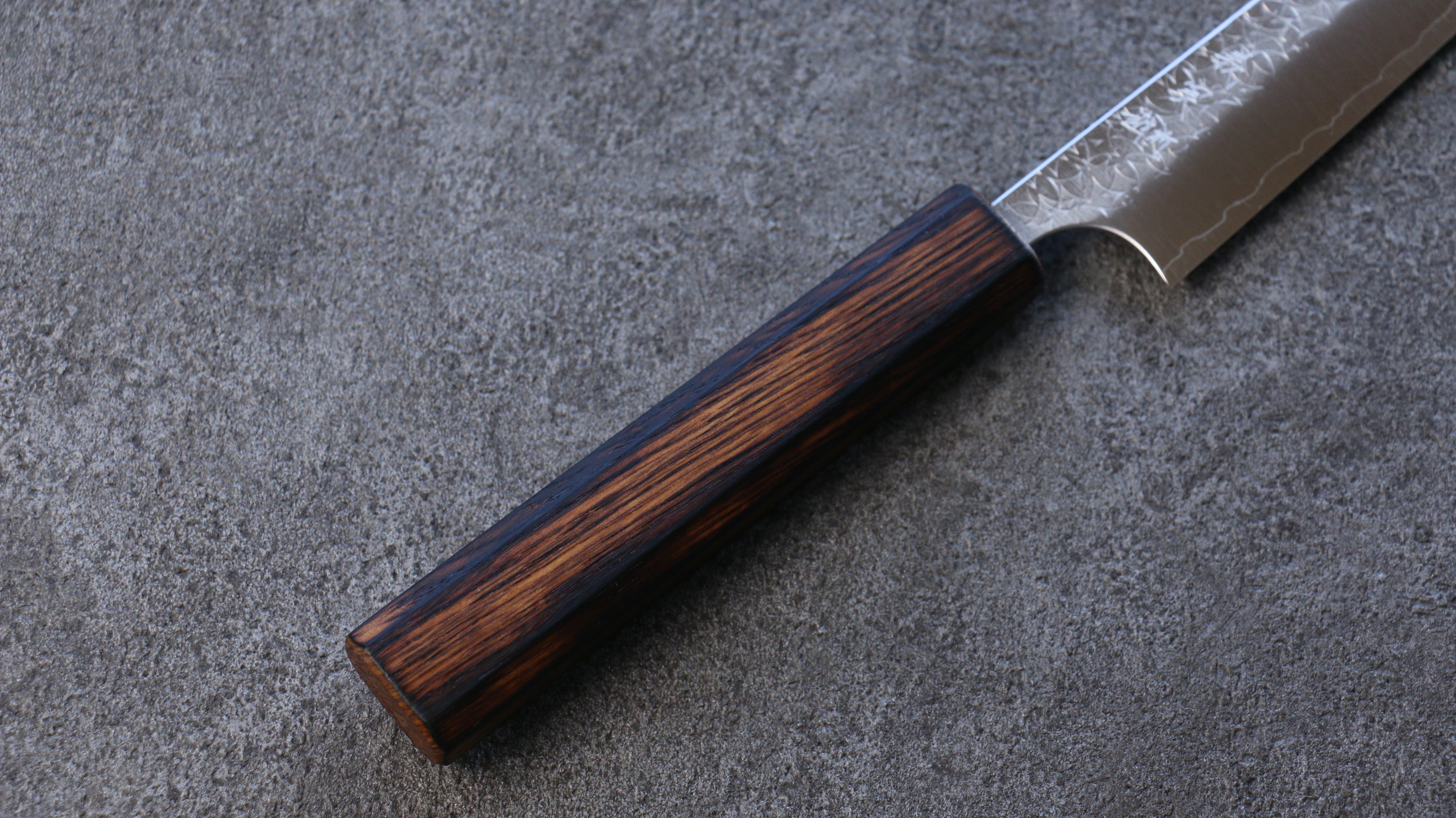 Yoshimi Kato Minamo SG2 Hammered Petty-Utility 150mm Burnt Oak Handle - Seisuke Knife