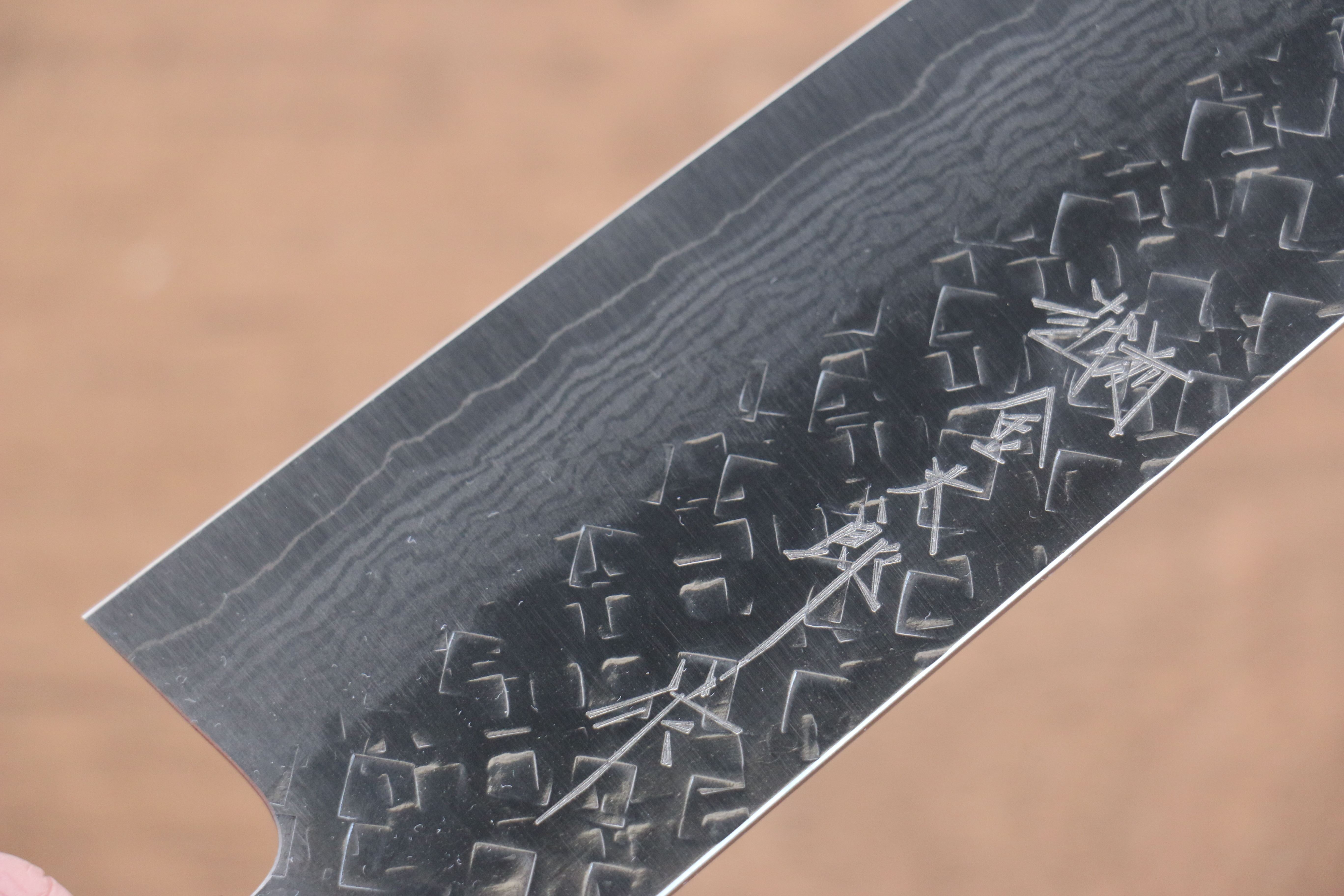 Yoshimi Kato VG10 Hammered Damascus Santoku 170mm with Black Pakkawood Handle - Seisuke Knife