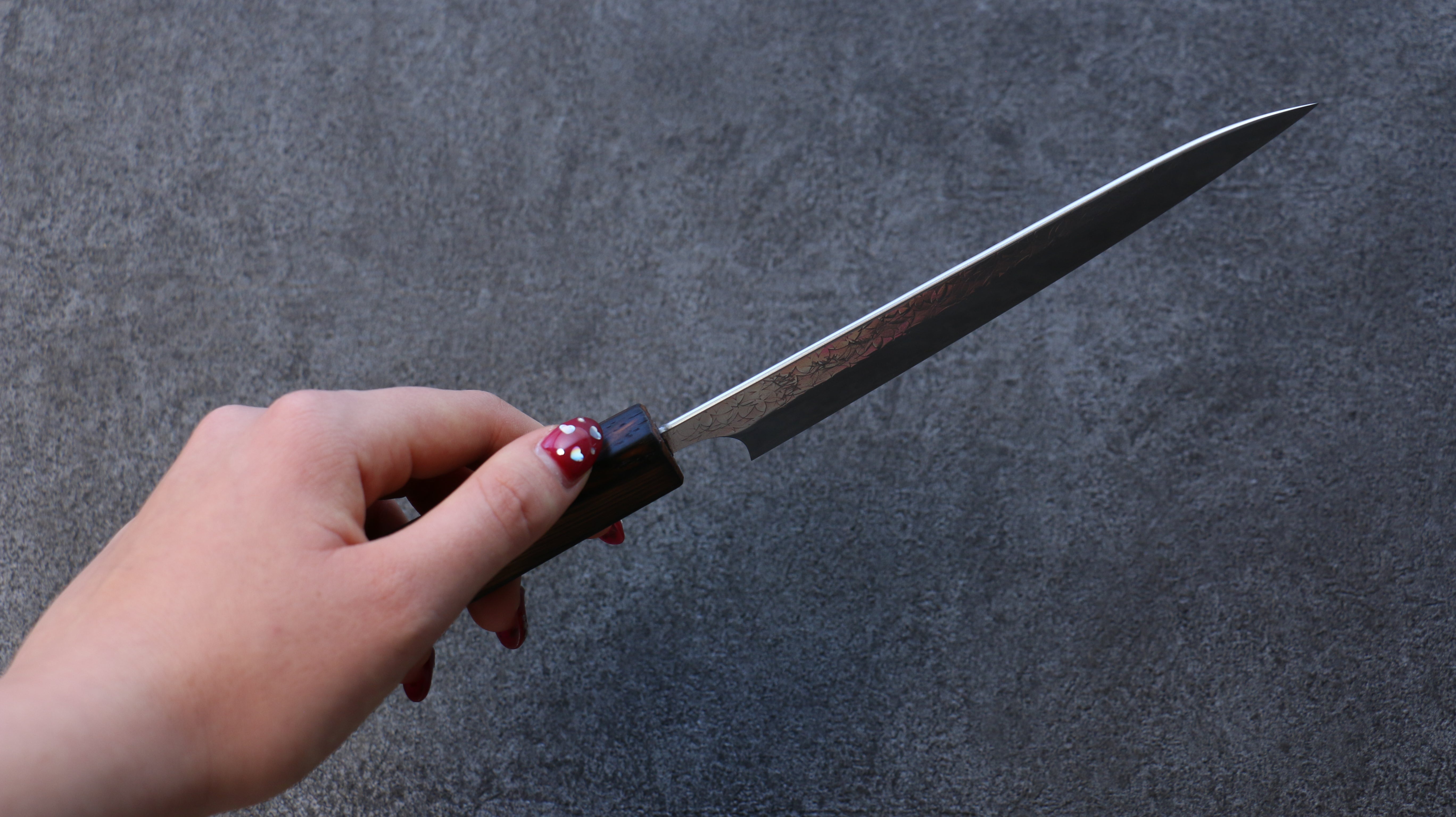 Yoshimi Kato Minamo SG2 Hammered Petty-Utility 150mm Burnt Oak Handle - Seisuke Knife