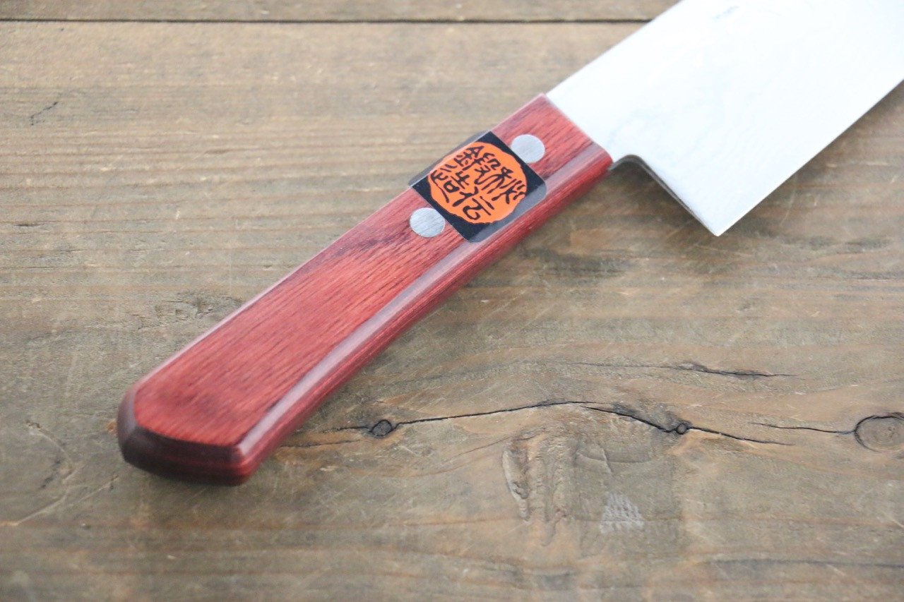 Shigeki Tanaka VG10 17 Layer Damascus Santoku 165mm Red Pakka wood Handle - Seisuke Knife