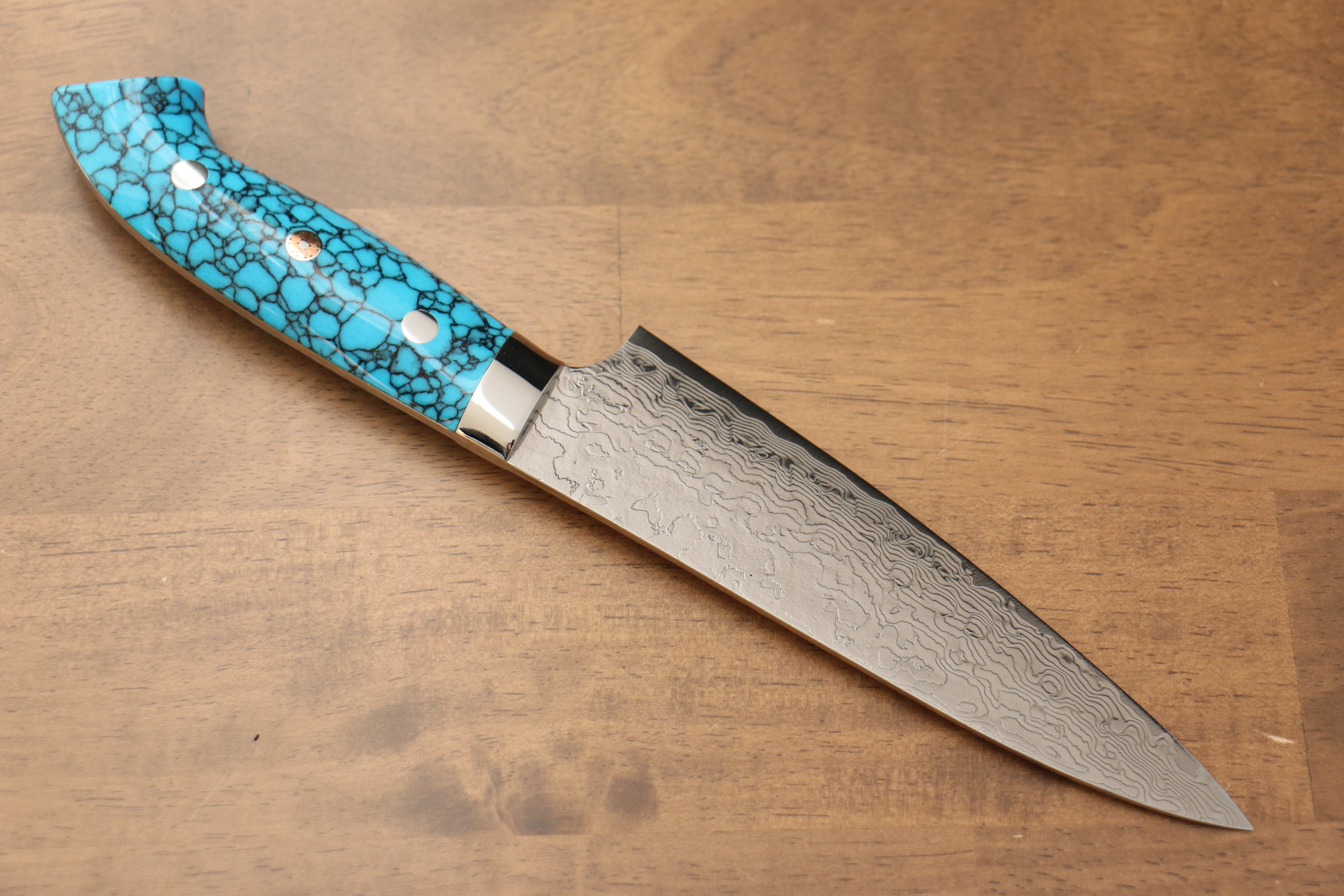Takeshi Saji SG2 Diamond Finish Petty-Utility 150mm Blue Turquoise Handle - Seisuke Knife