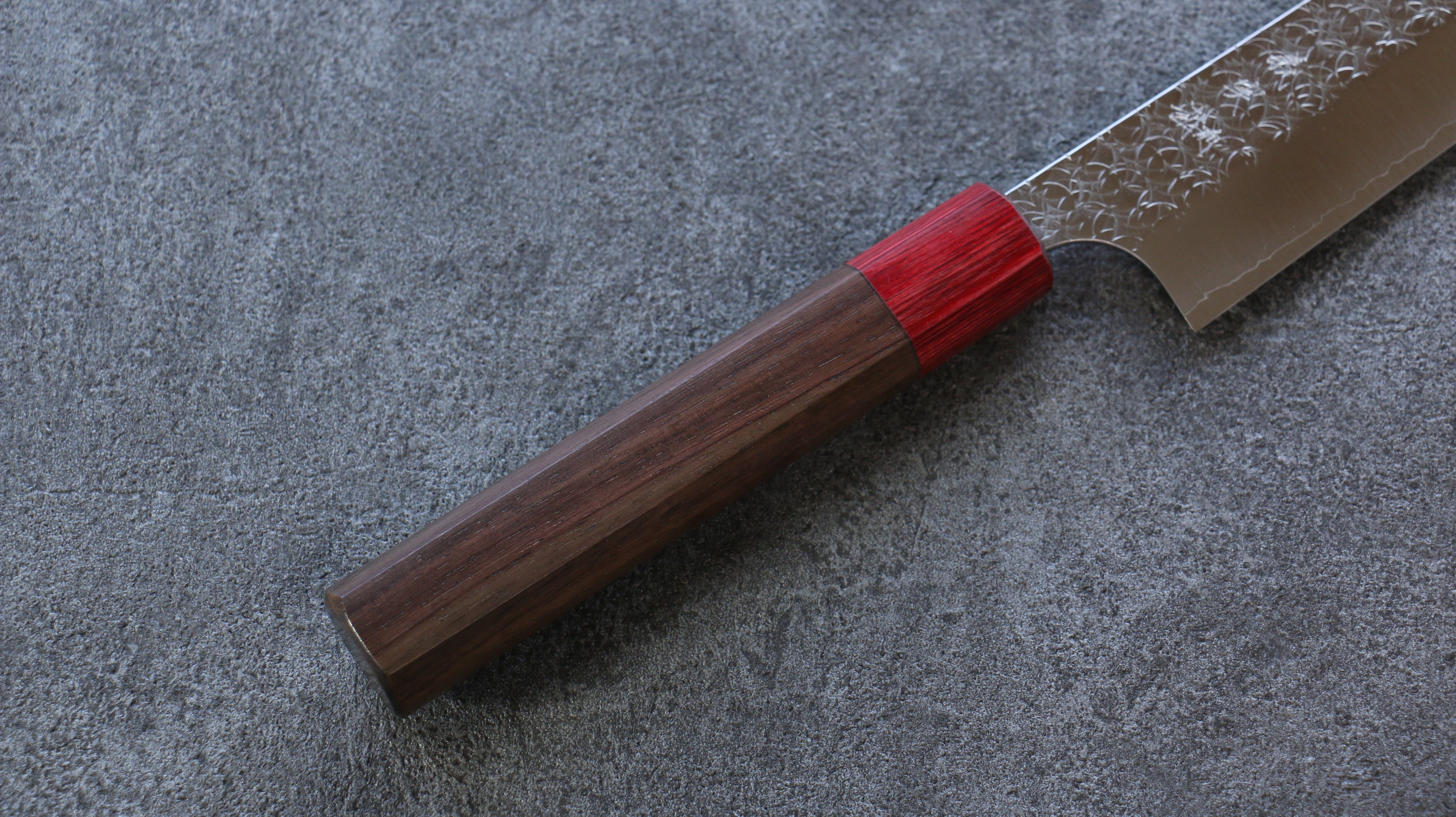 Yoshimi Kato Minamo SG2 Hammered Sujihiki 270mm with Shitan & Red Pakka wood Handle - Seisuke Knife